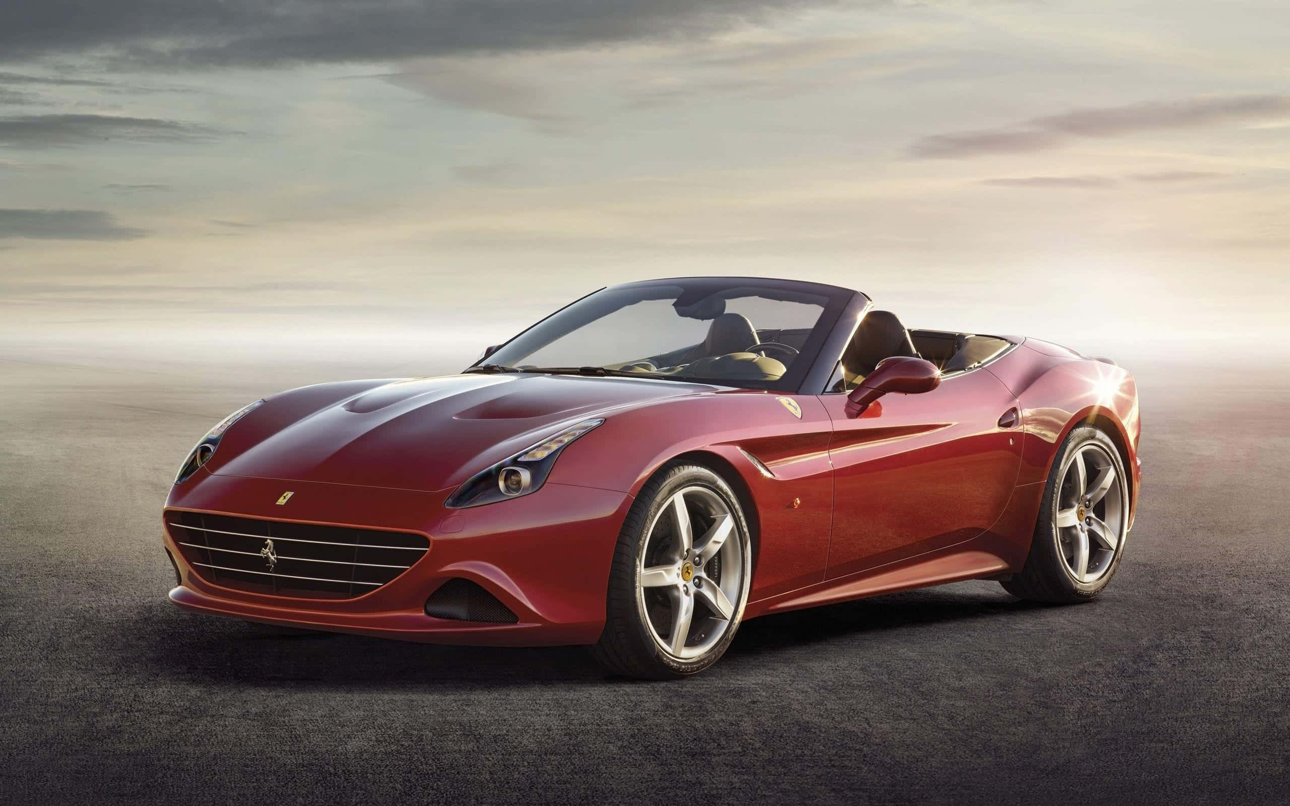 Ferrari California T, red, golden sunset, 2K Desktop Wallpaper