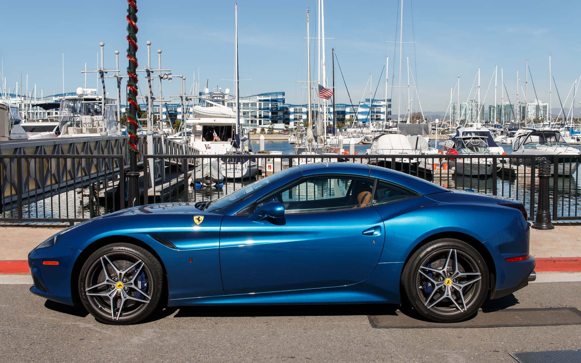 Ferrari California T, Golden Sunset, marina, Full HD Desktop Wallpaper