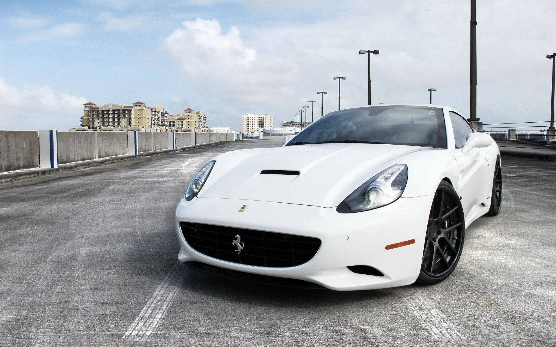 Ferrari California, white, elevated concrete roadway, Full HD Desktop Wallpaper