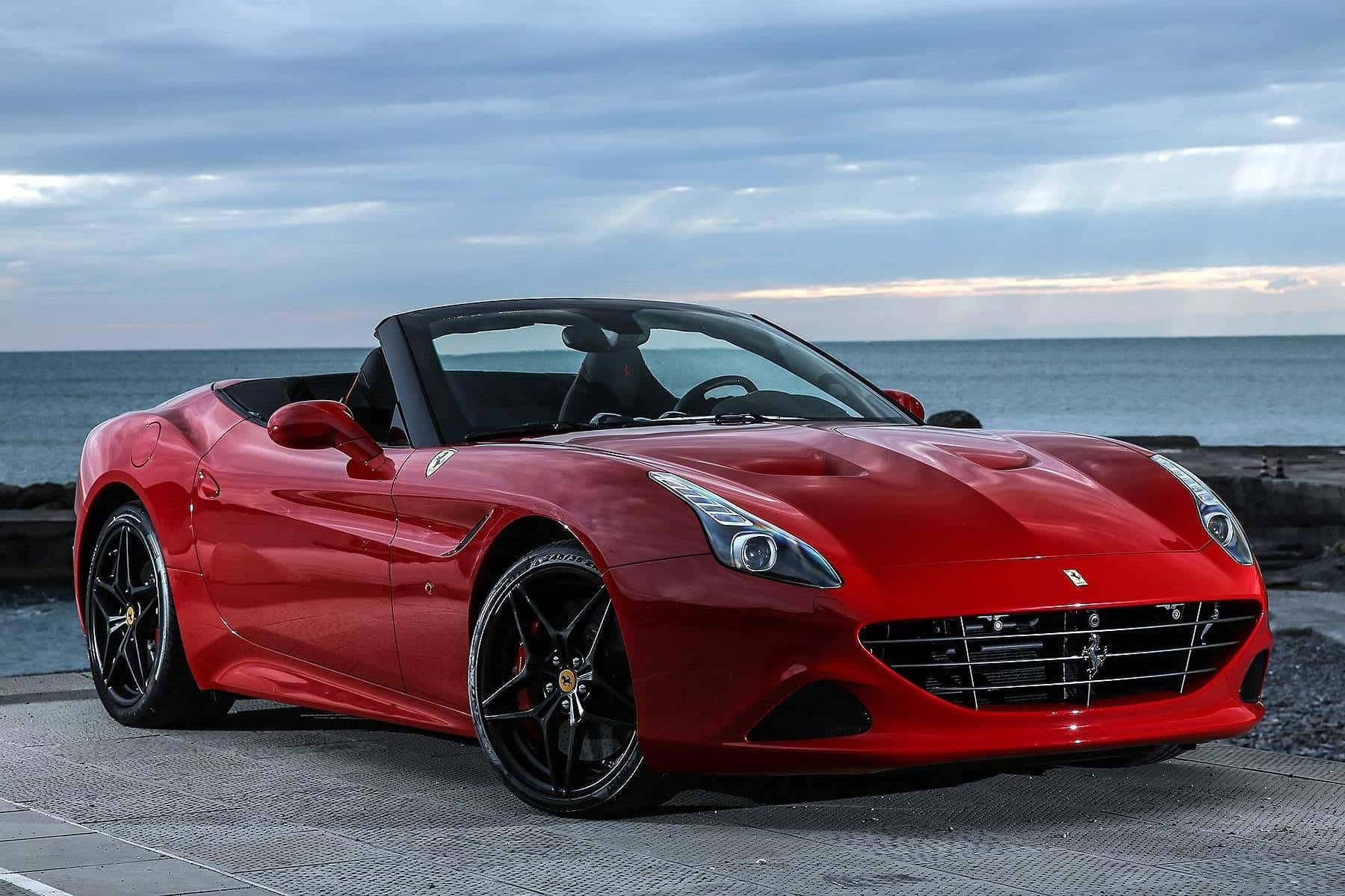 Ferrari California T, glossy red, stone pier, HD Desktop Wallpaper