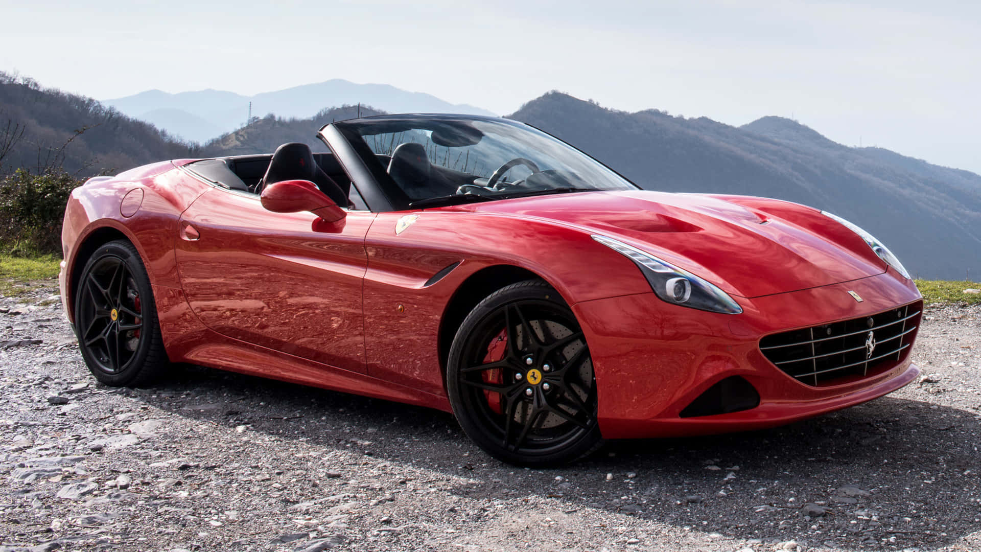 Ferrari California T, glossy red, gravel road, Full HD Desktop Wallpaper