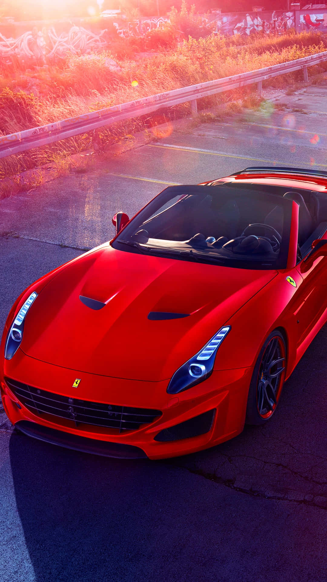 Ferrari California T, vibrant red, fiery sunset, Full HD Phone Wallpaper