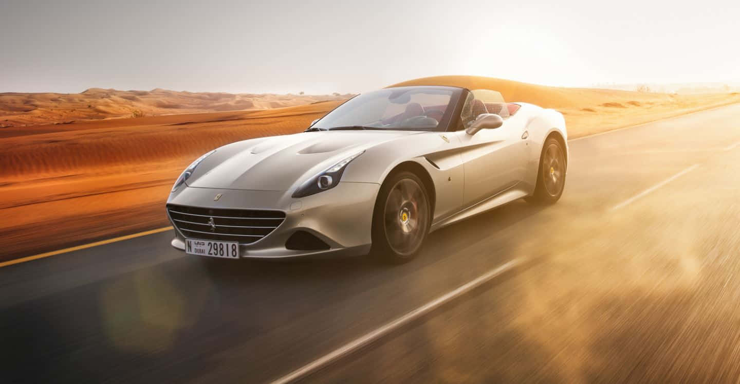 Ferrari California T, silver, desert road, HD Desktop Wallpaper
