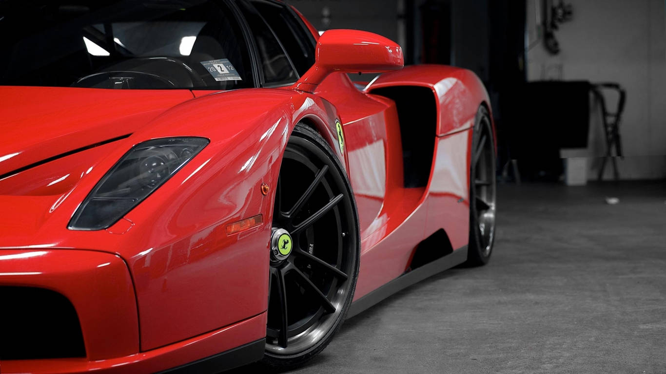 Ferrari Enzo, glossy red, dimly lit garage, HD Desktop Wallpaper