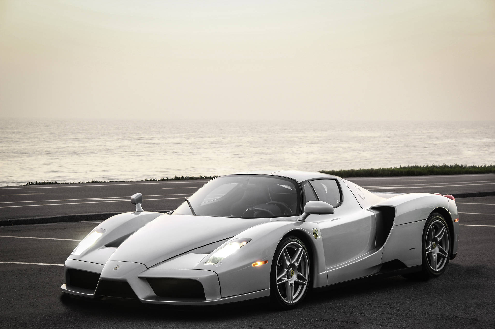 Ferrari Enzo, silver, coastal road, Full HD Desktop Wallpaper