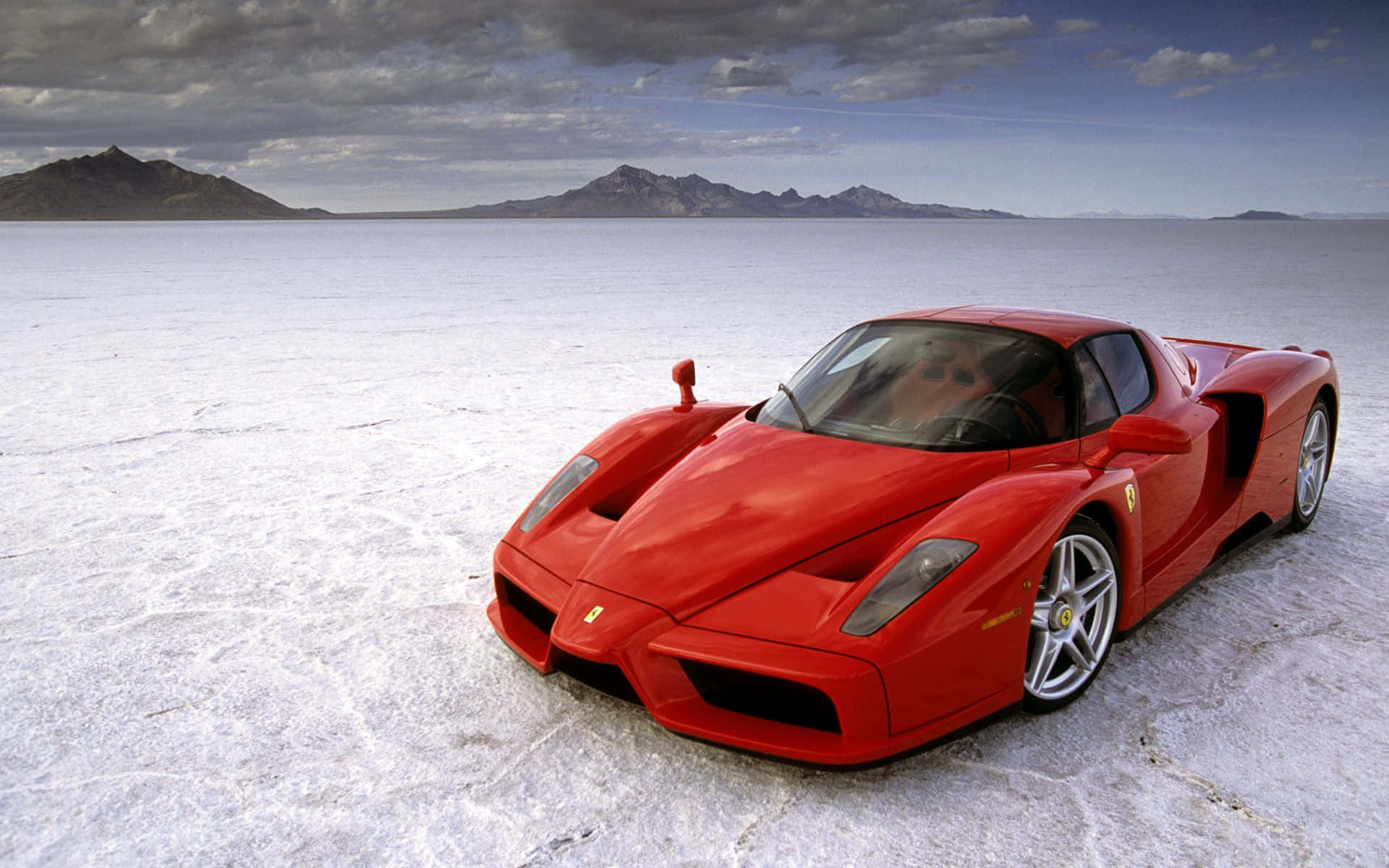Ferrari Enzo, vibrant red, white salt flat, Full HD Desktop Wallpaper