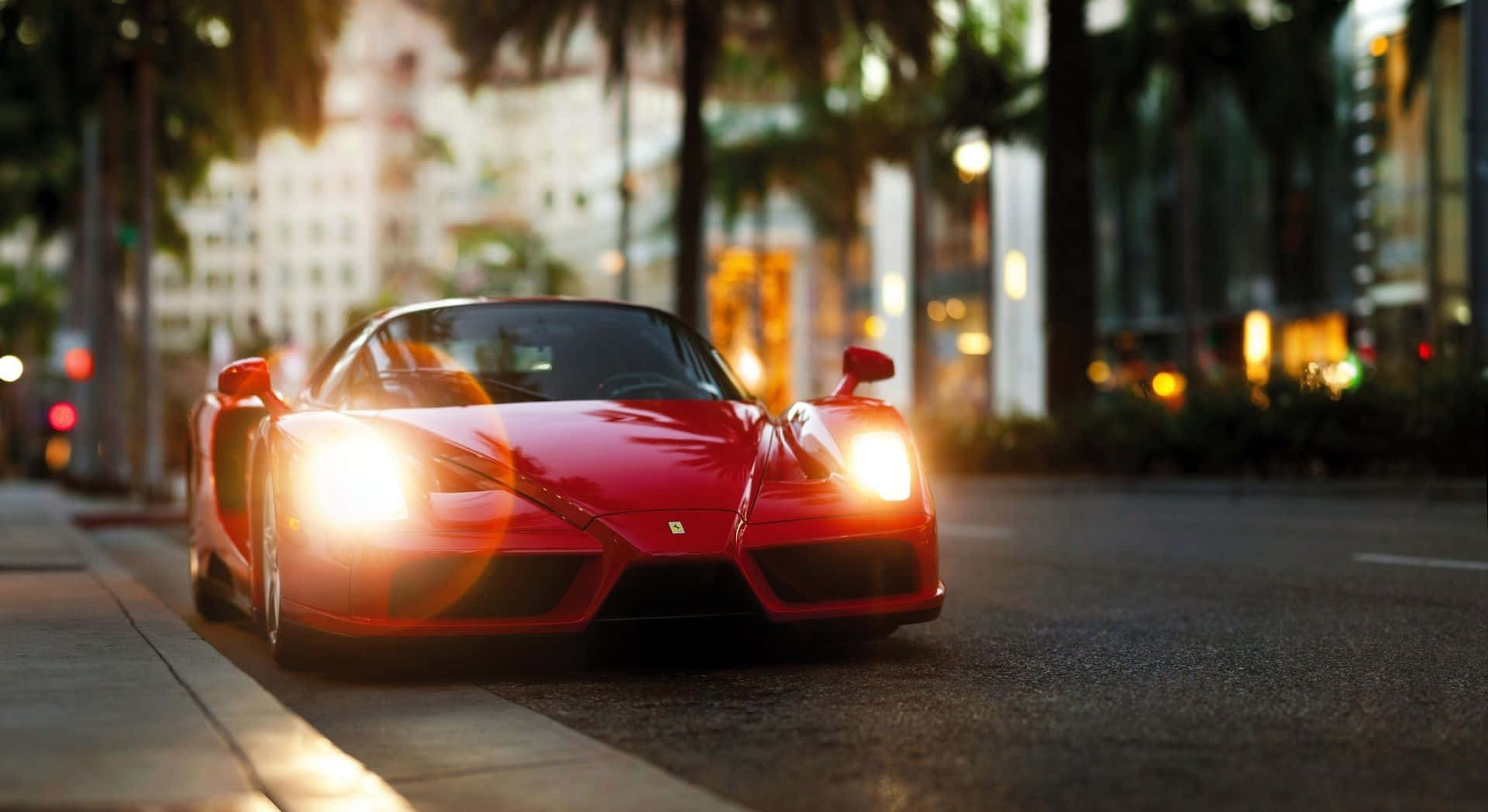 Ferrari Enzo, vibrant red, headlights on, Full HD Desktop Wallpaper
