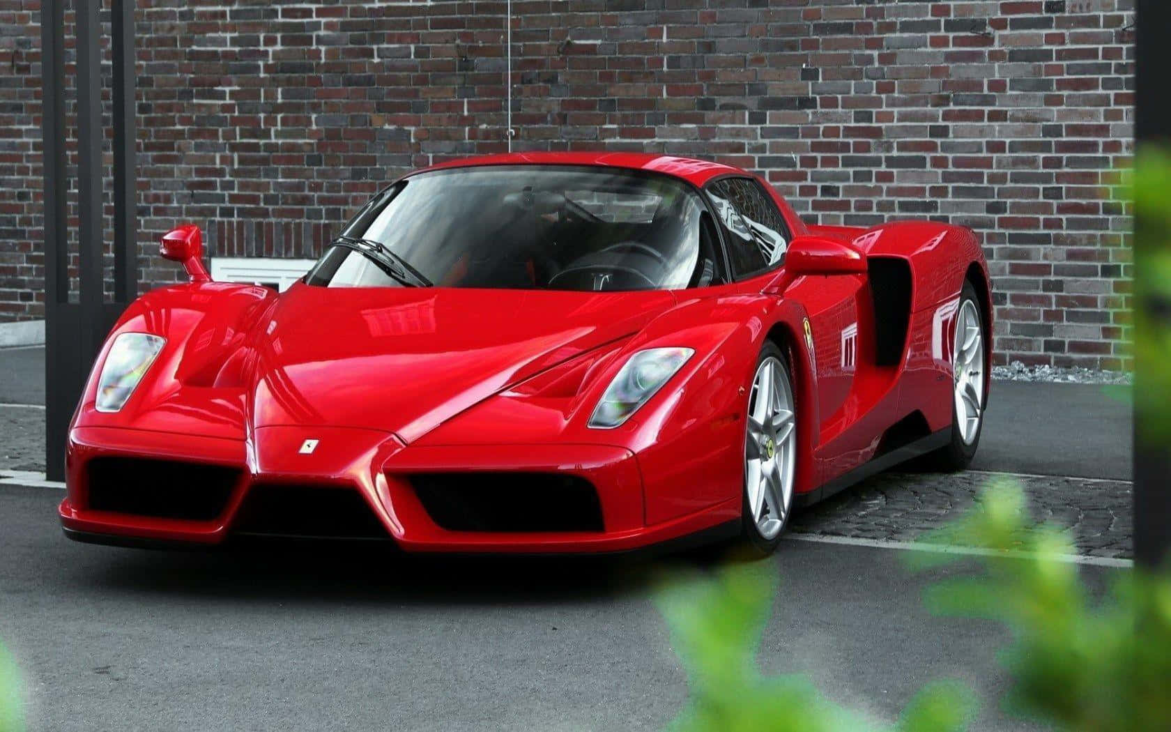 Ferrari Enzo, glossy red, weathered brick wall, HD Desktop Wallpaper