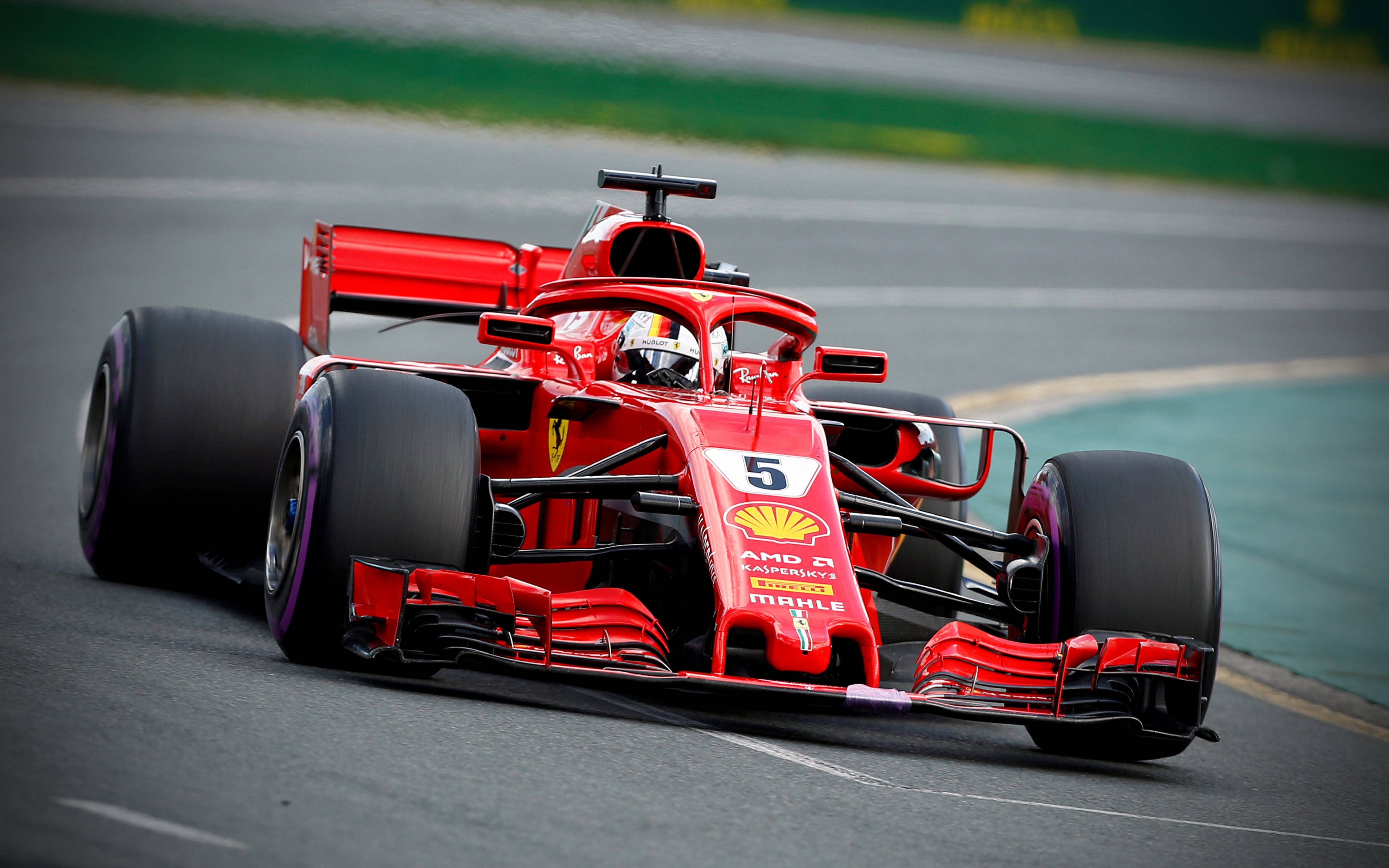 Ferrari F1 2018, vibrant red, number 5, 4K Desktop Wallpaper