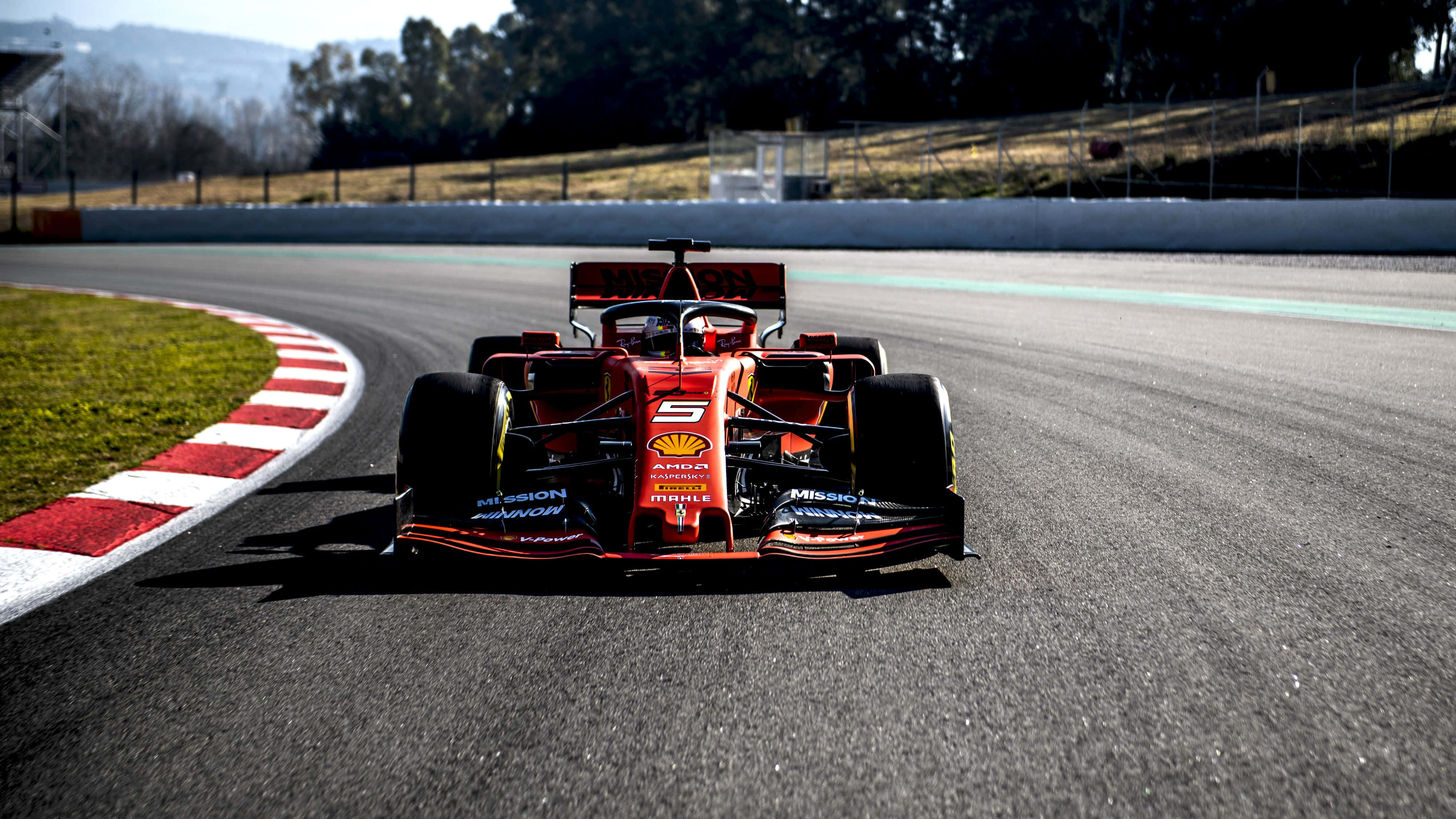 Ferrari F1 2019, red Formula 1 race car, sunlit asphalt track, 4K Desktop Wallpaper
