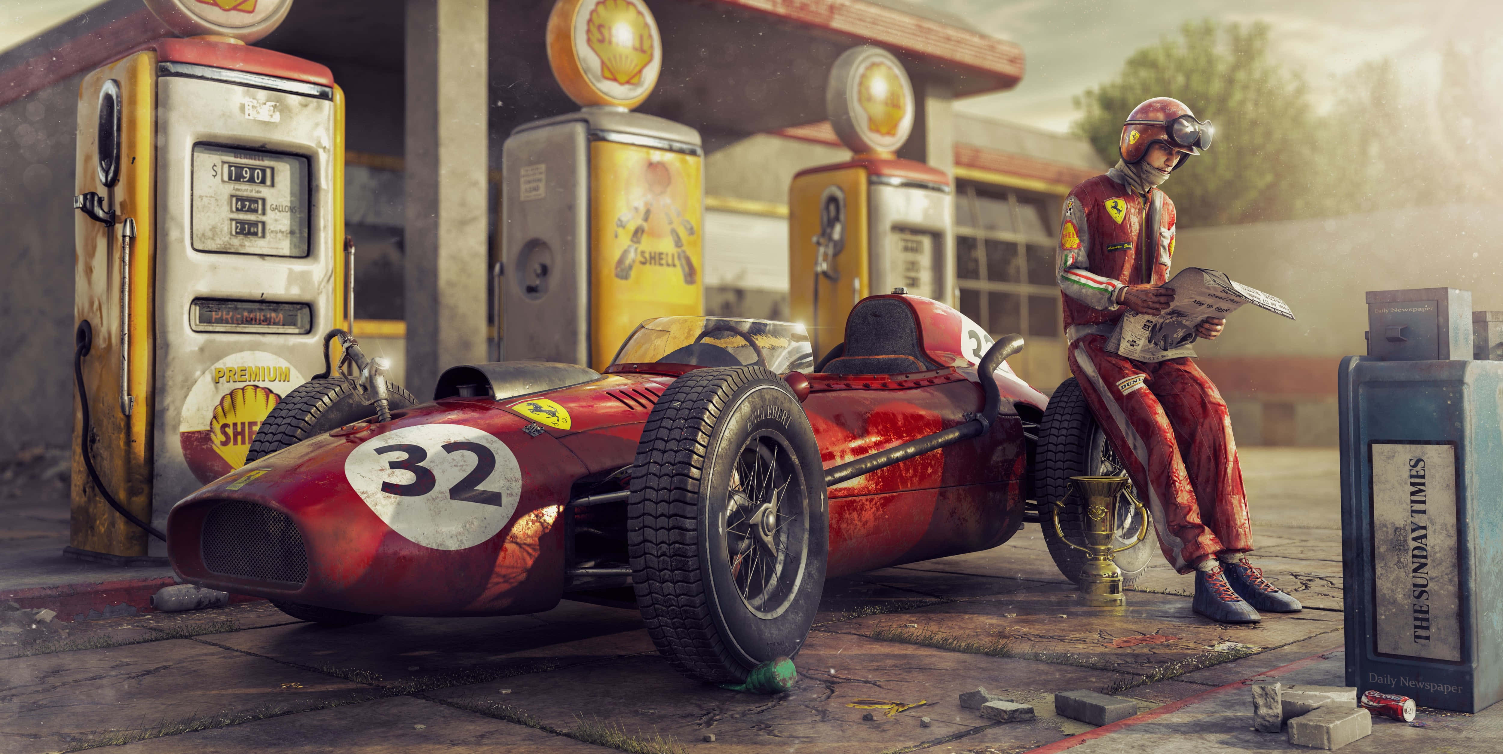 Ferrari F1, vintage red race car, number 32, 4K Desktop Wallpaper