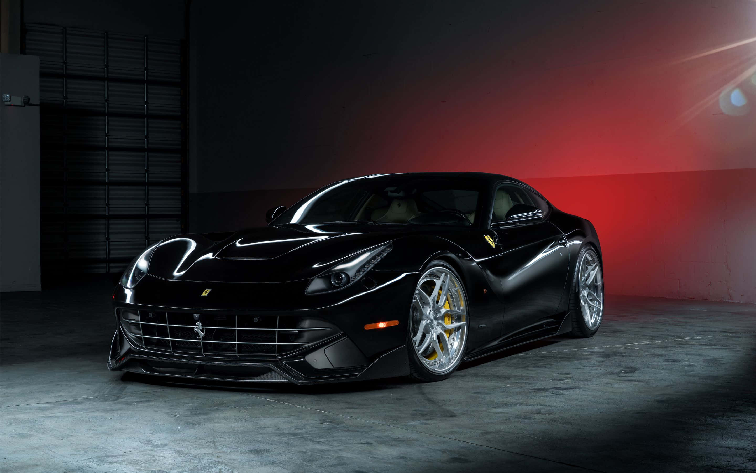 Ferrari F12 Berlinetta, black, red and white lighting, 2K Desktop Wallpaper