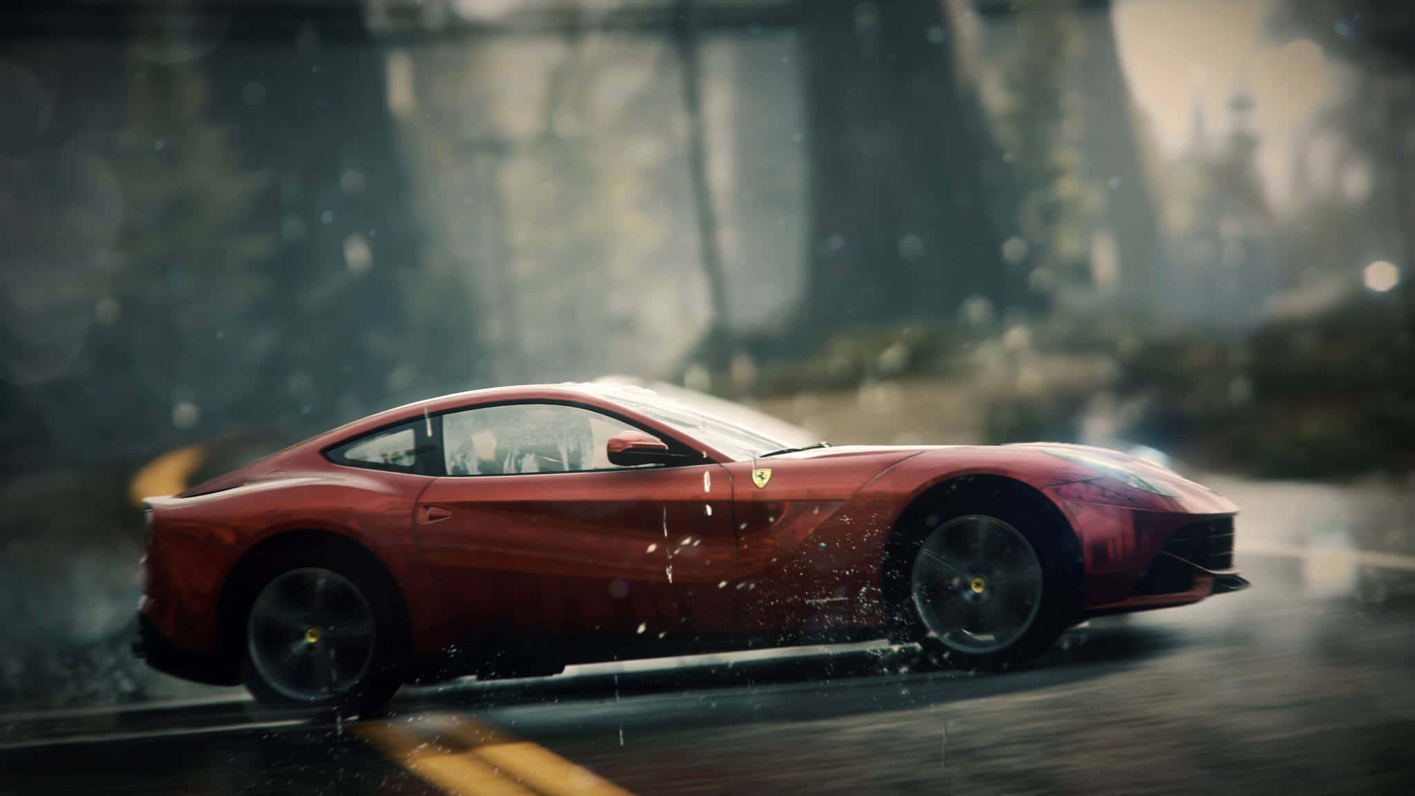 Ferrari F12 Berlinetta, red, rain-slicked streets, Full HD Desktop Wallpaper
