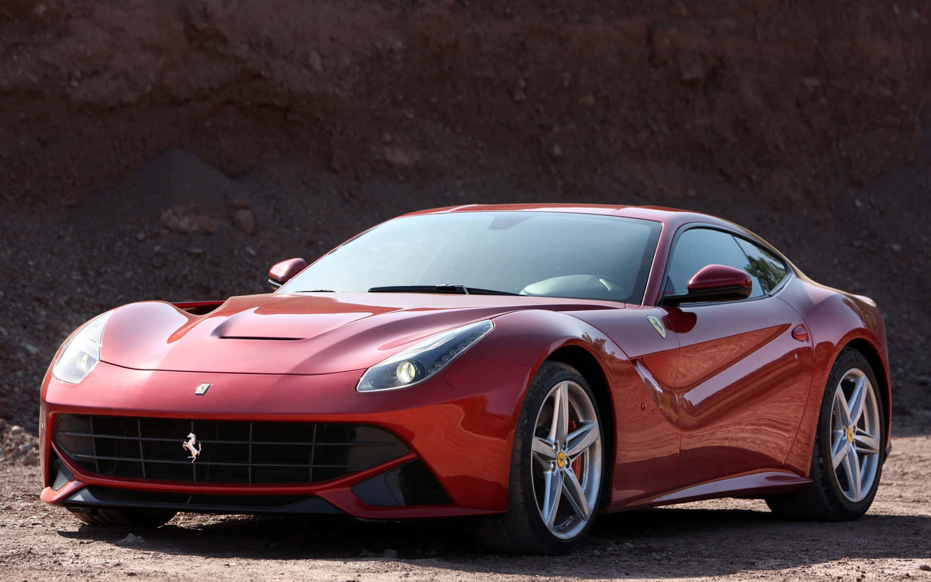 Ferrari F12 Berlinetta, glossy red, gravel, Full HD Desktop Wallpaper
