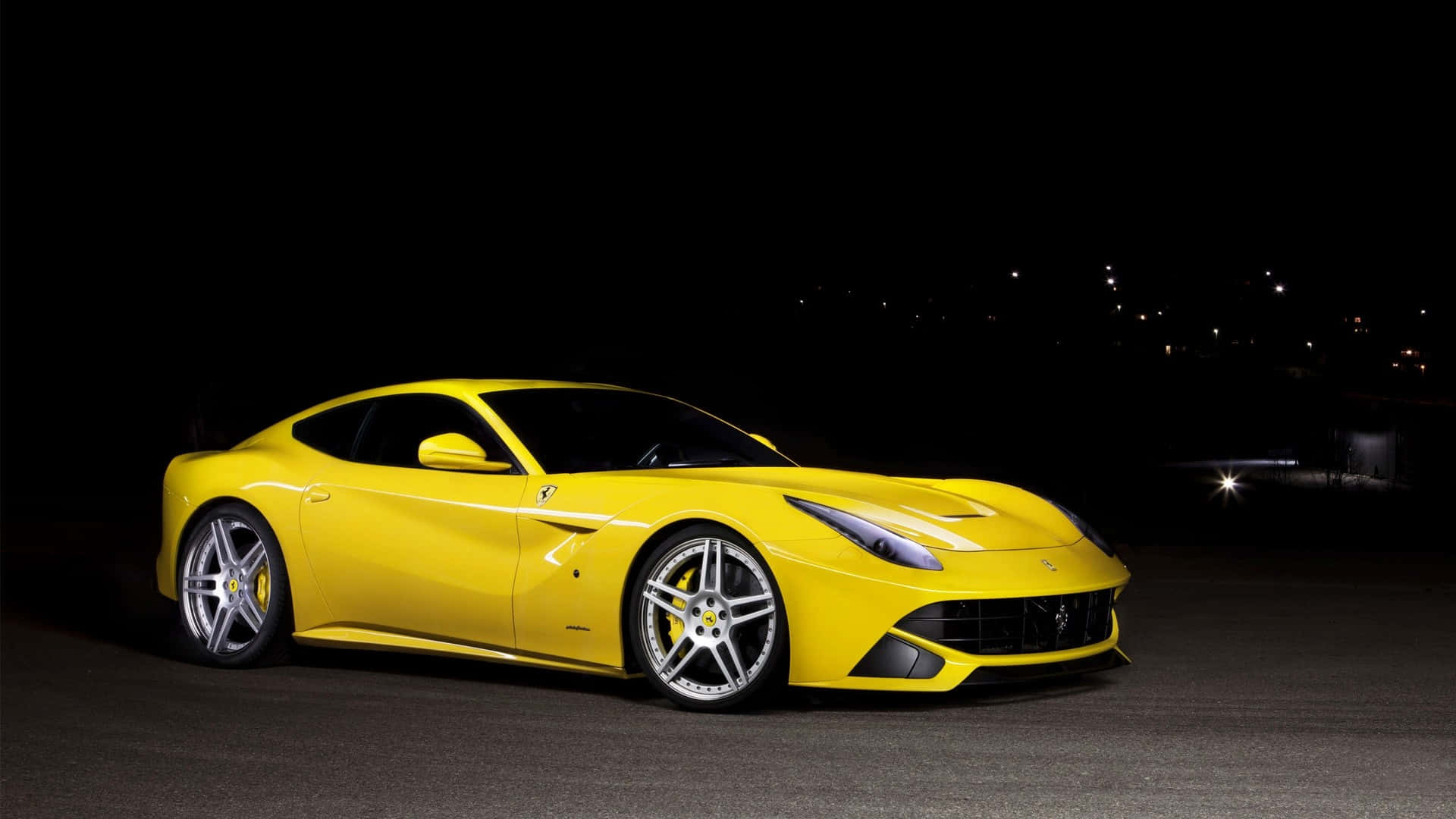 Ferrari F12 Berlinetta, vibrant yellow, spotlight, Full HD Desktop Wallpaper