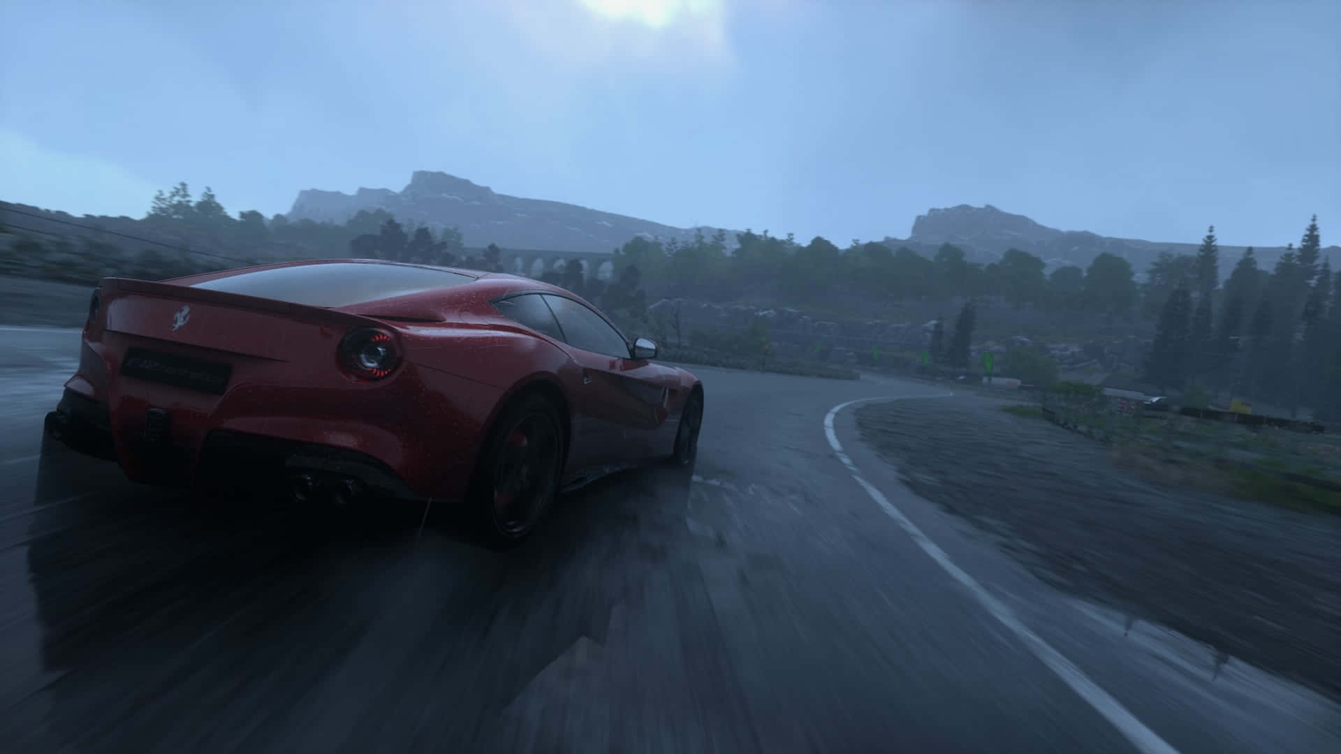 Ferrari F12 Berlinetta, red, wet mountain road, Full HD Desktop Wallpaper
