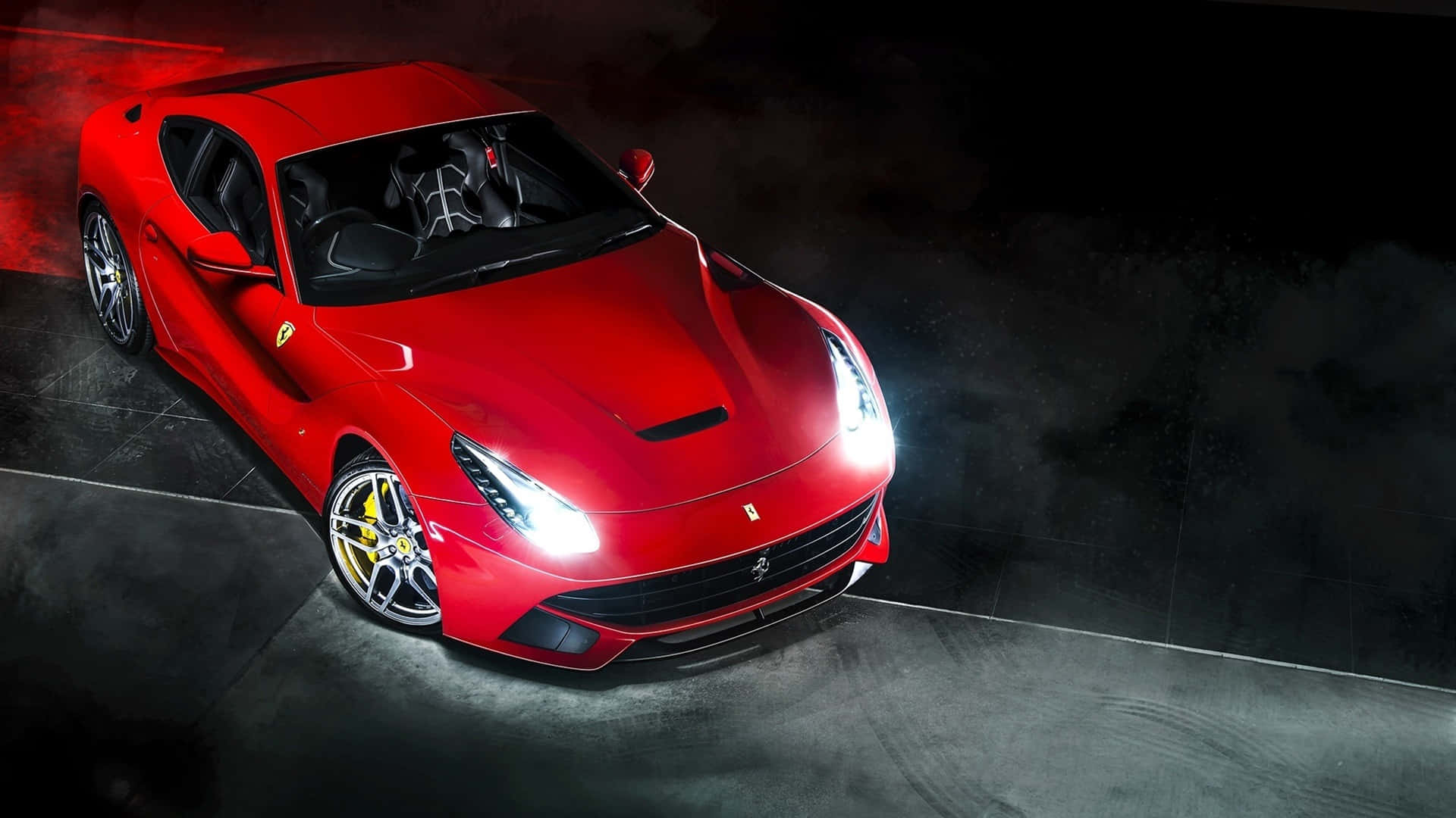 Ferrari F12 Berlinetta, glossy red, dramatic studio lights, Full HD Desktop Wallpaper