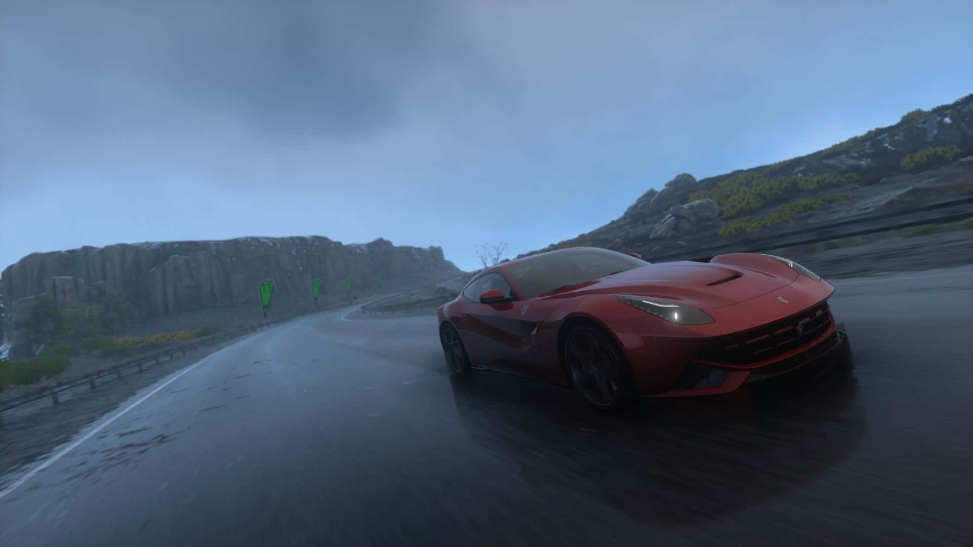 Ferrari F12 Berlinetta, red, wet mountain road, Full HD Desktop Wallpaper