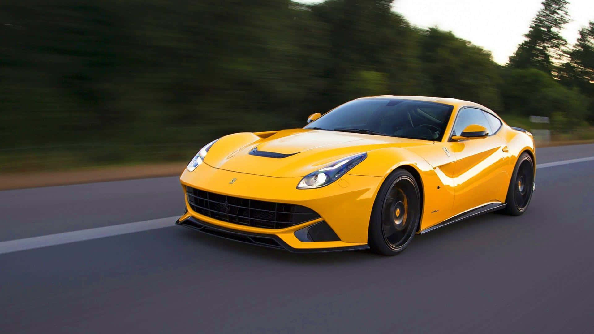 Ferrari F12 Berlinetta, vibrant yellow, road, Full HD Desktop Wallpaper