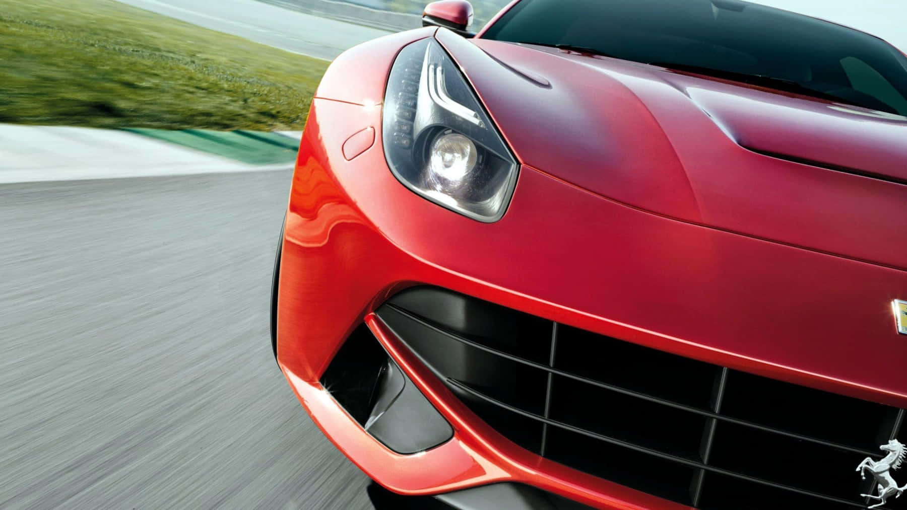 Ferrari F12 Berlinetta, vibrant red, blurred racetrack, HD Desktop Wallpaper