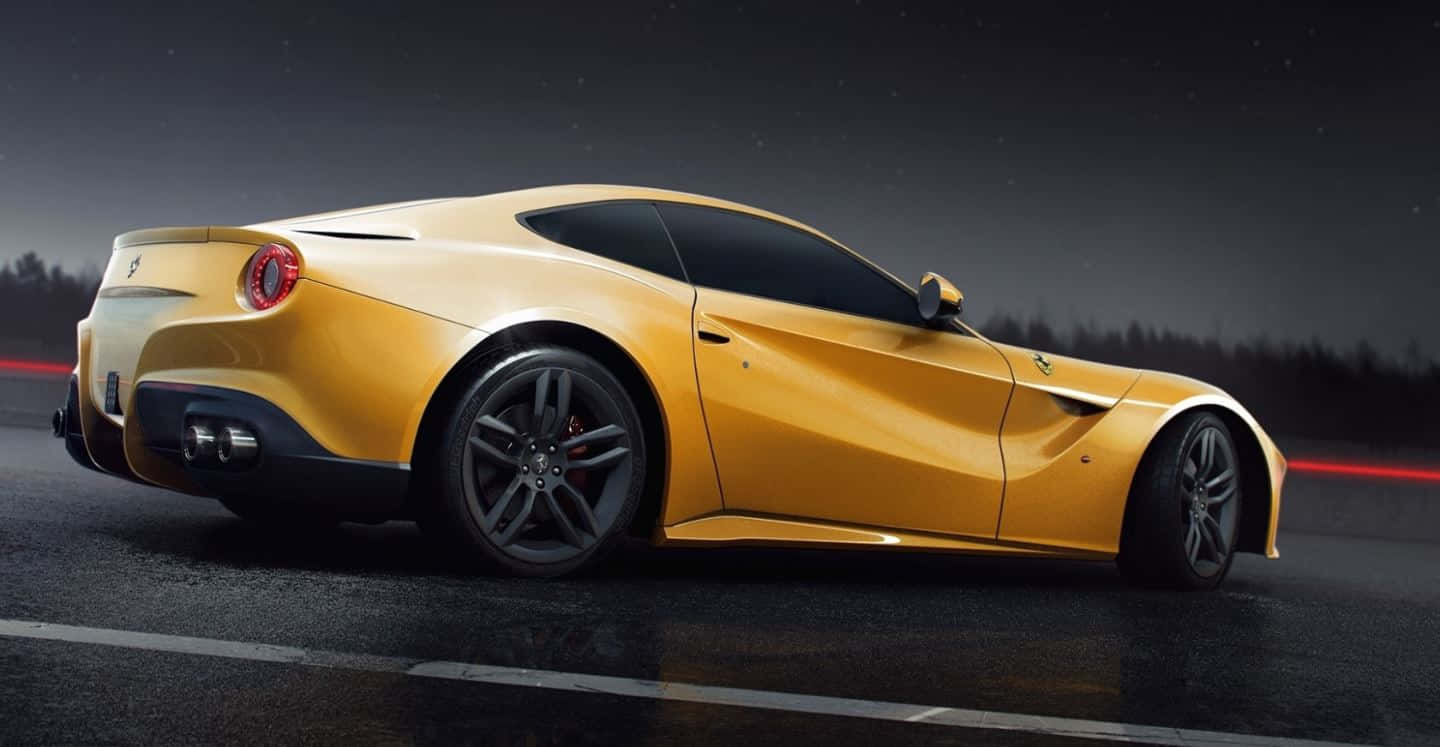 Ferrari F12 Berlinetta, yellow, wet road, HD Desktop Wallpaper