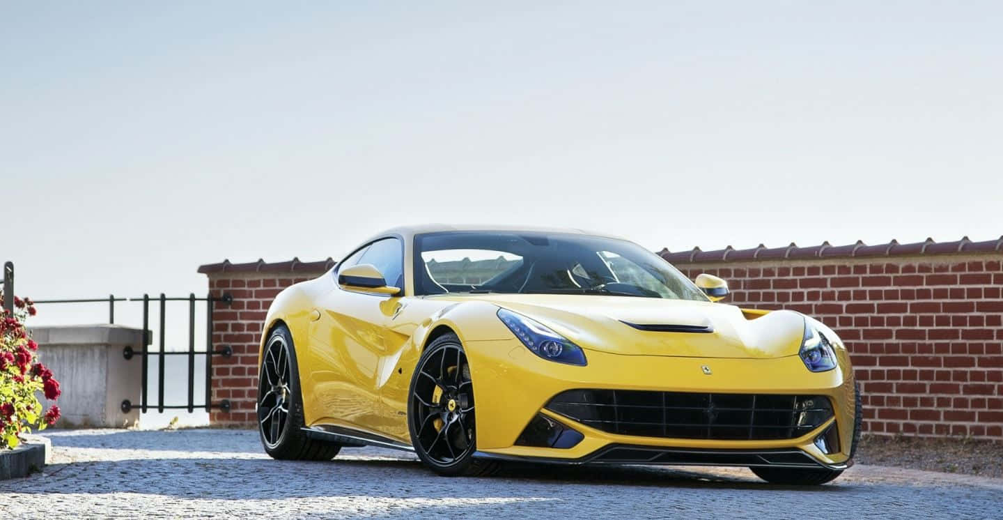 Ferrari F12 Berlinetta, vibrant yellow, bright daylight, HD Desktop Wallpaper
