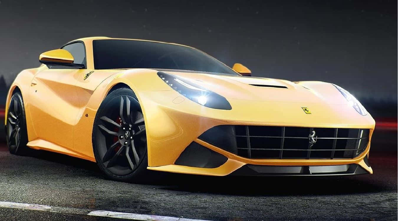 Ferrari F12 Berlinetta, yellow, black accents, HD Desktop Wallpaper