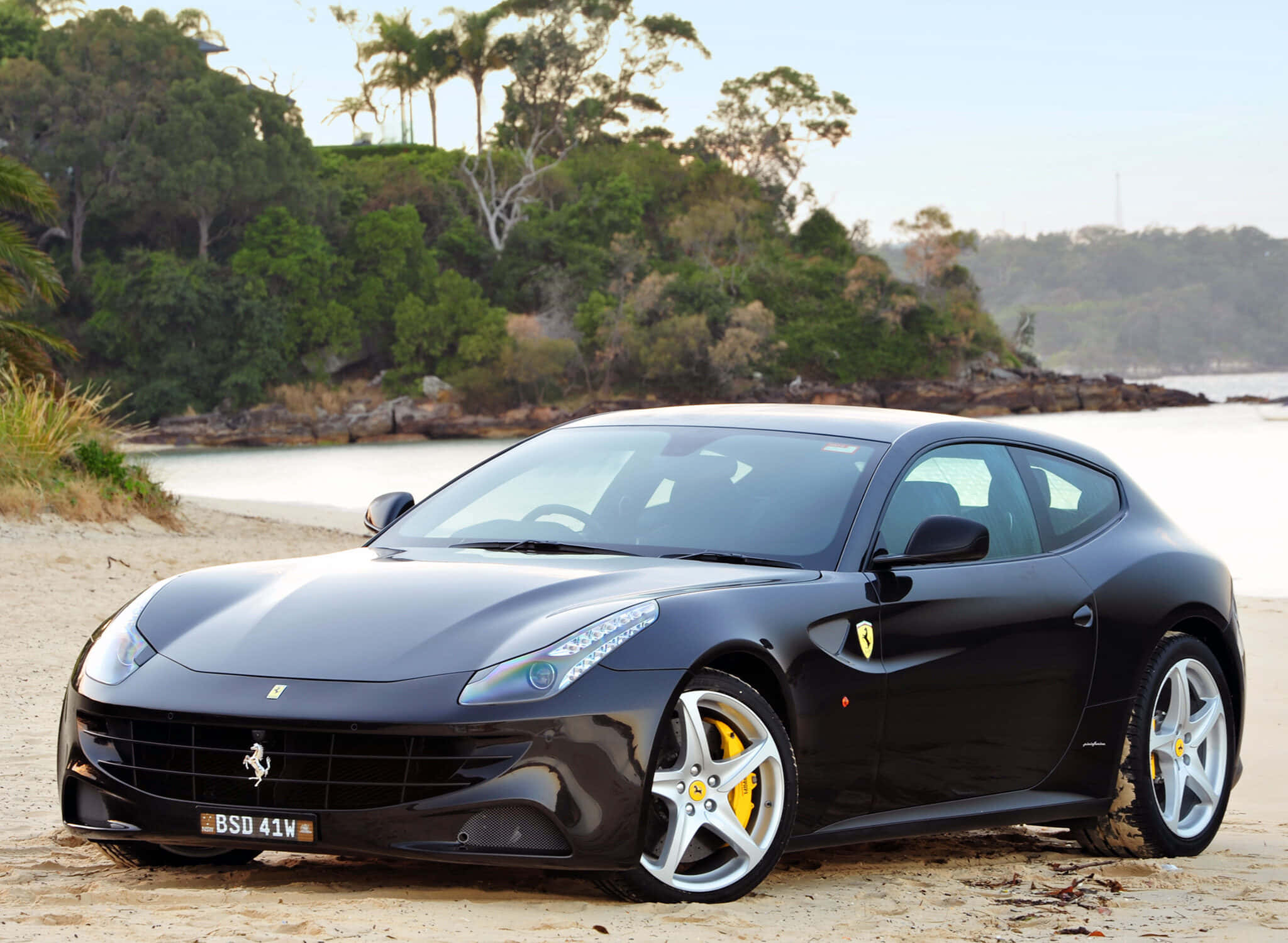 Ferrari FF, black, sandy beach, Full HD Desktop Wallpaper