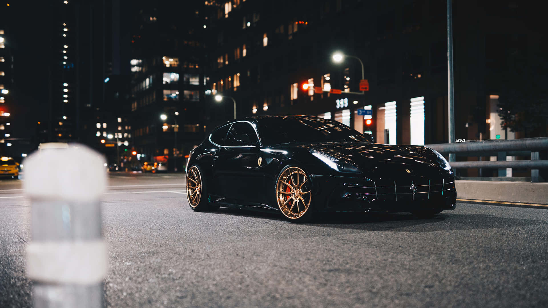 Ferrari FF, black, gold rims, Full HD Desktop Wallpaper