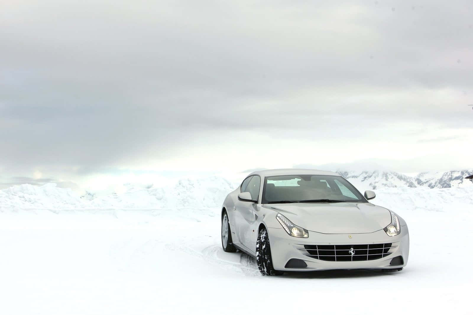 Ferrari FF, silver, snowy mountain landscape, HD Desktop Wallpaper