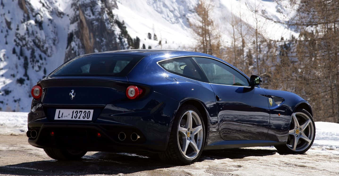 Ferrari FF, blue, snowy mountain road, HD Desktop Wallpaper