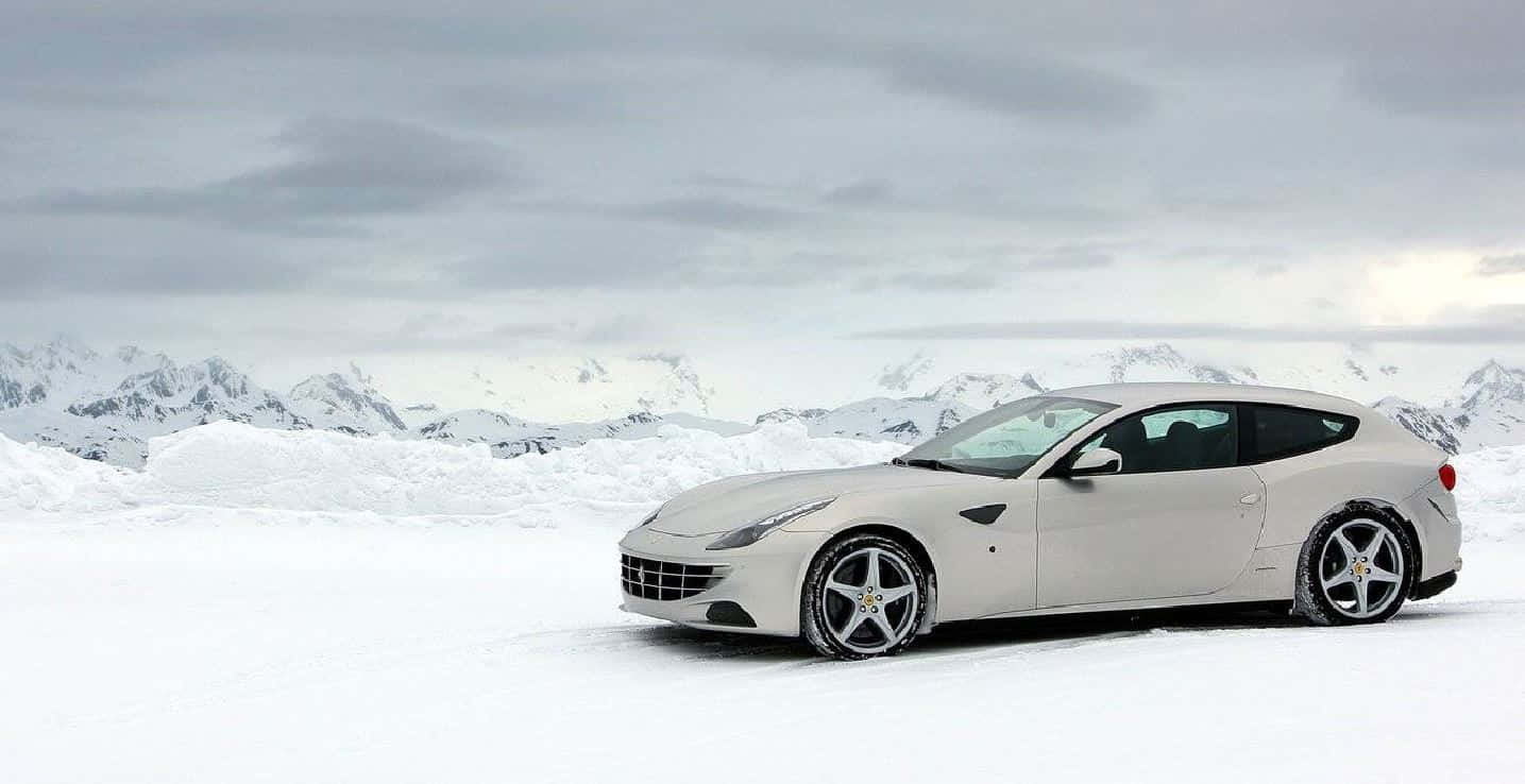 Ferrari FF, white, snowy plain, HD Desktop Wallpaper
