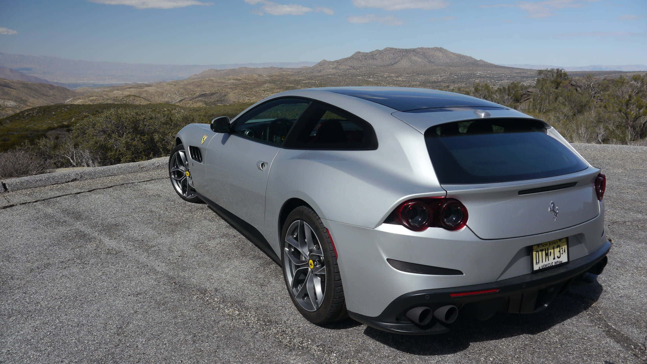 Ferrari GTC4Lusso, silver, gravel overlook, 2K Desktop Wallpaper