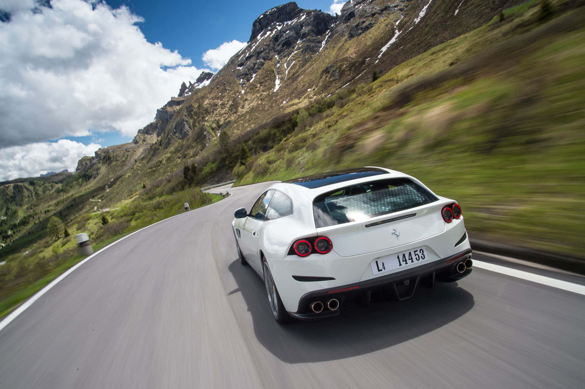 Ferrari GTC4Lusso, white, winding mountain road, Full HD Desktop Wallpaper
