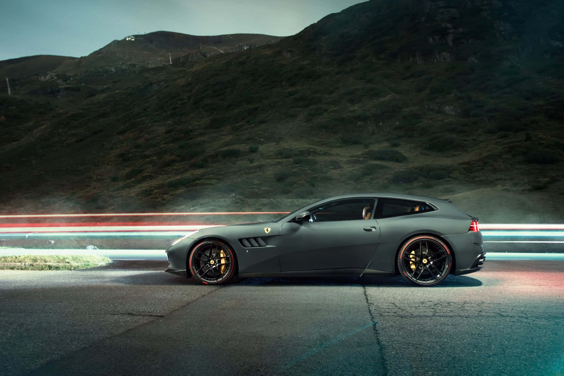 Ferrari GTC4Lusso, matte gray, mountain road, Full HD Desktop Wallpaper