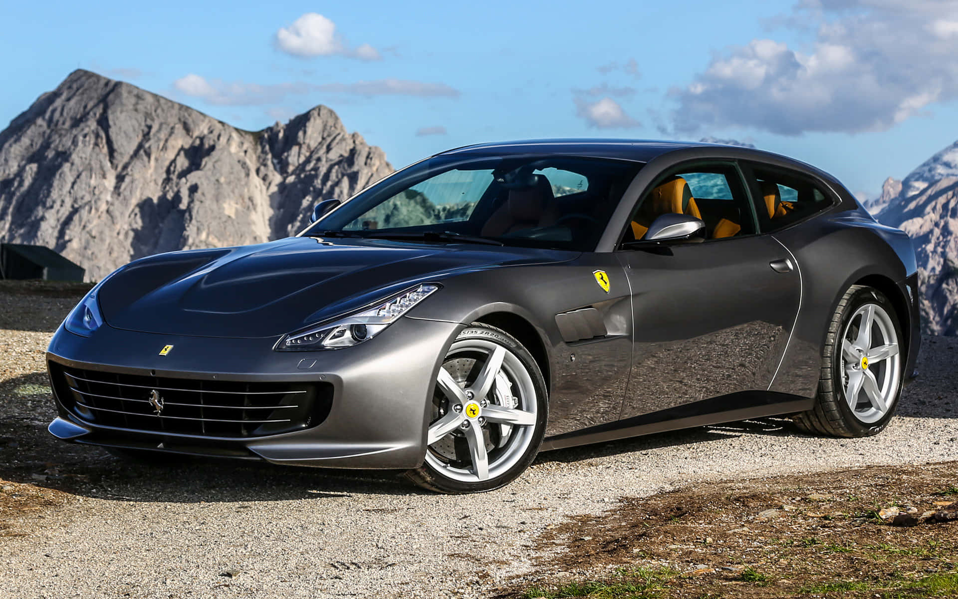 Ferrari GTC4Lusso, matte gray, gravel mountain road, Full HD Desktop Wallpaper