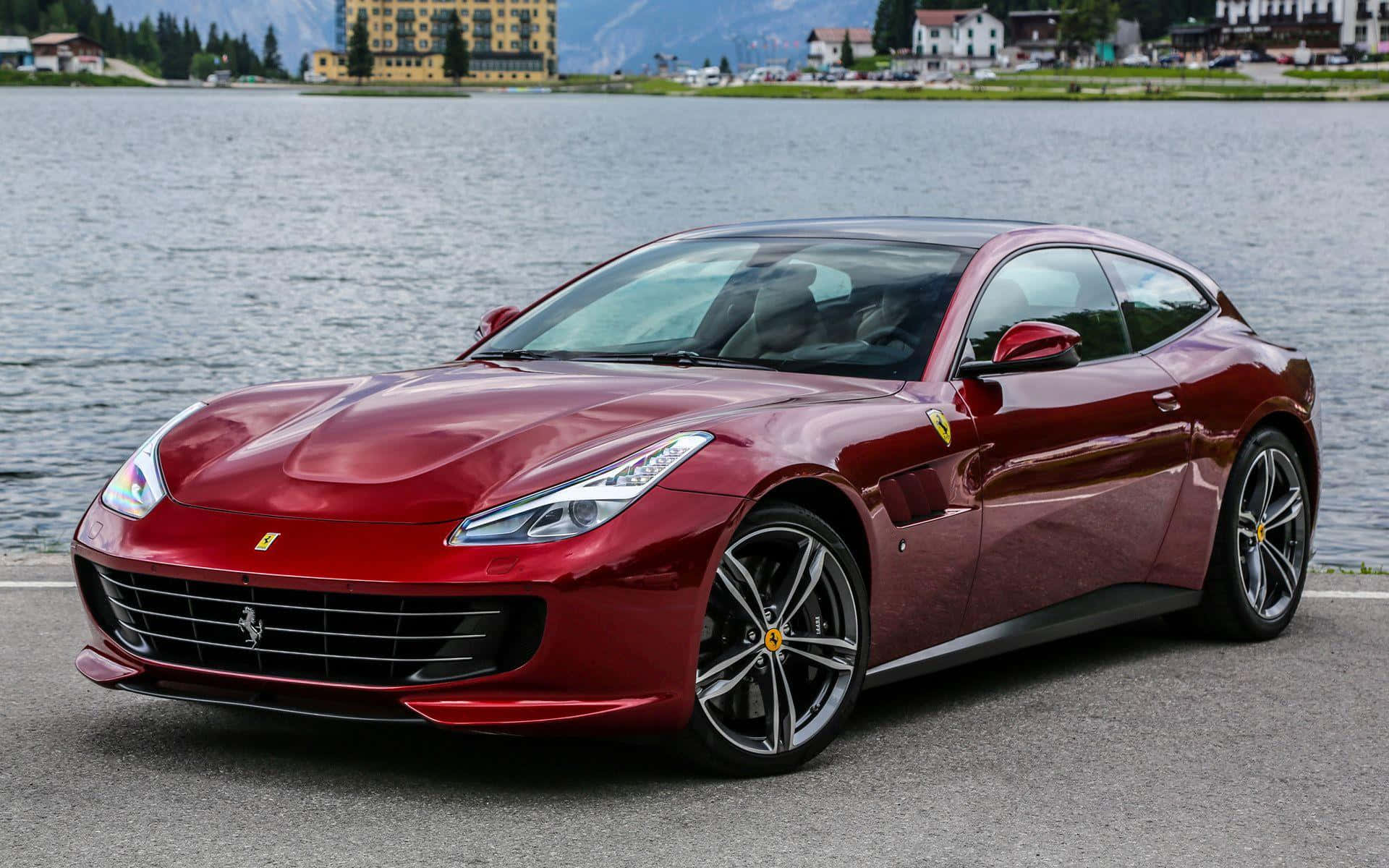 Ferrari GTC4Lusso, glossy red, calm lake, Full HD Desktop Wallpaper