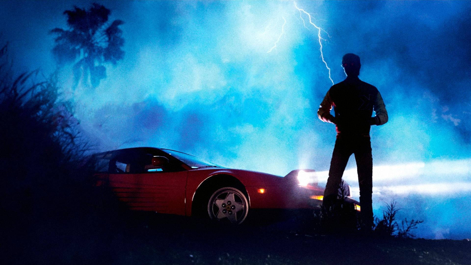 red Ferrari iPad, silhouette of man, red sports car, Full HD Desktop Wallpaper