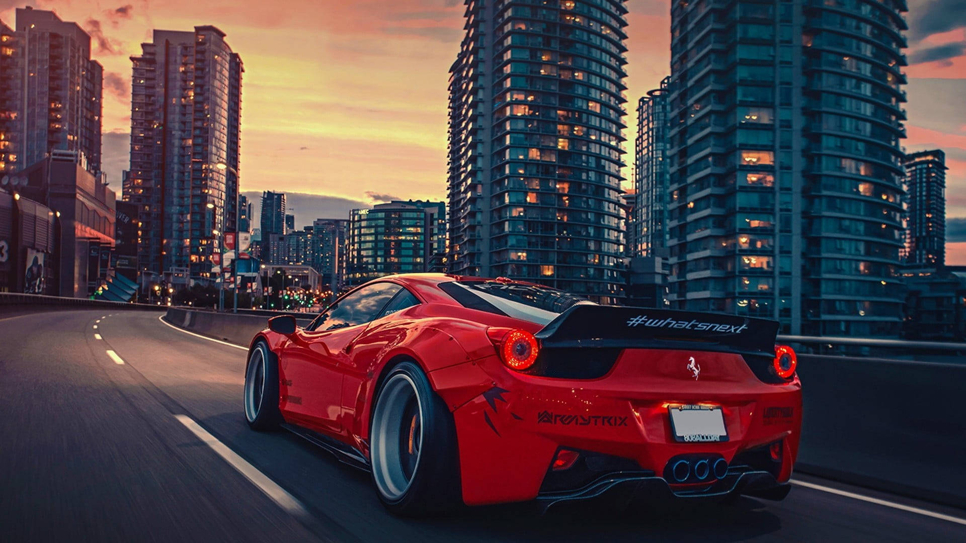 Ferrari, red Ferrari, urban highway, Full HD Desktop Wallpaper