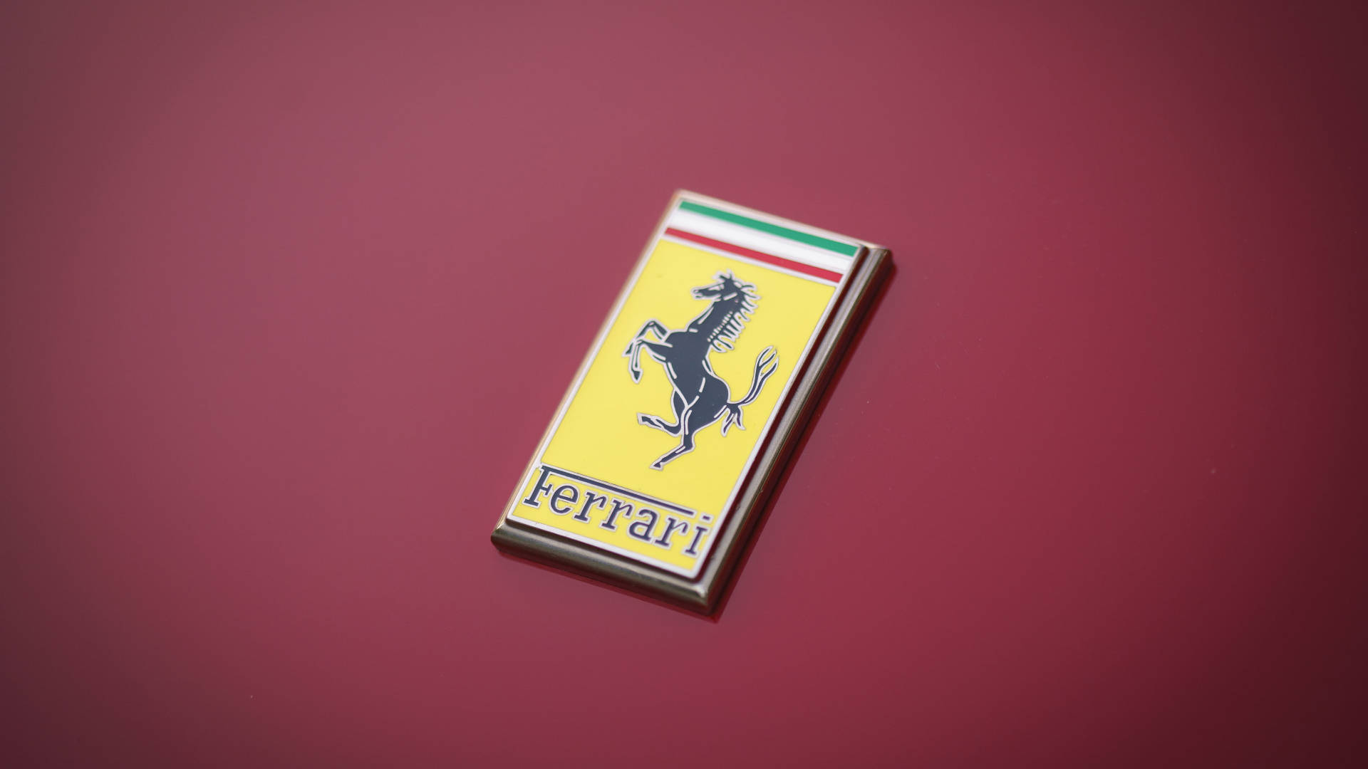 Ferrari, prancing horse emblem, deep red surface, Full HD Desktop Wallpaper