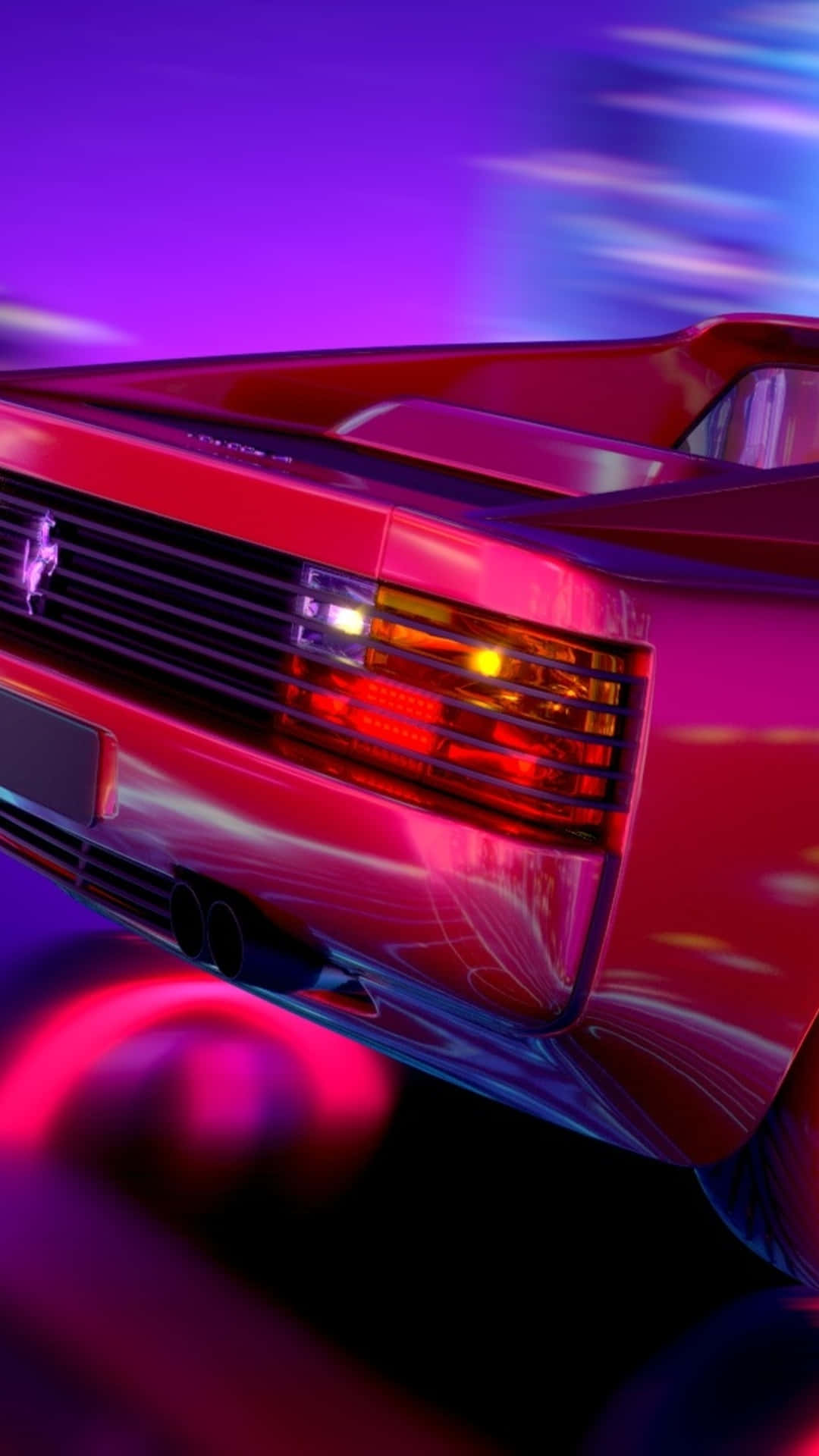 Ferrari iPhone X, glossy red sports car, neon purple and pink lights, Full HD Phone Wallpaper