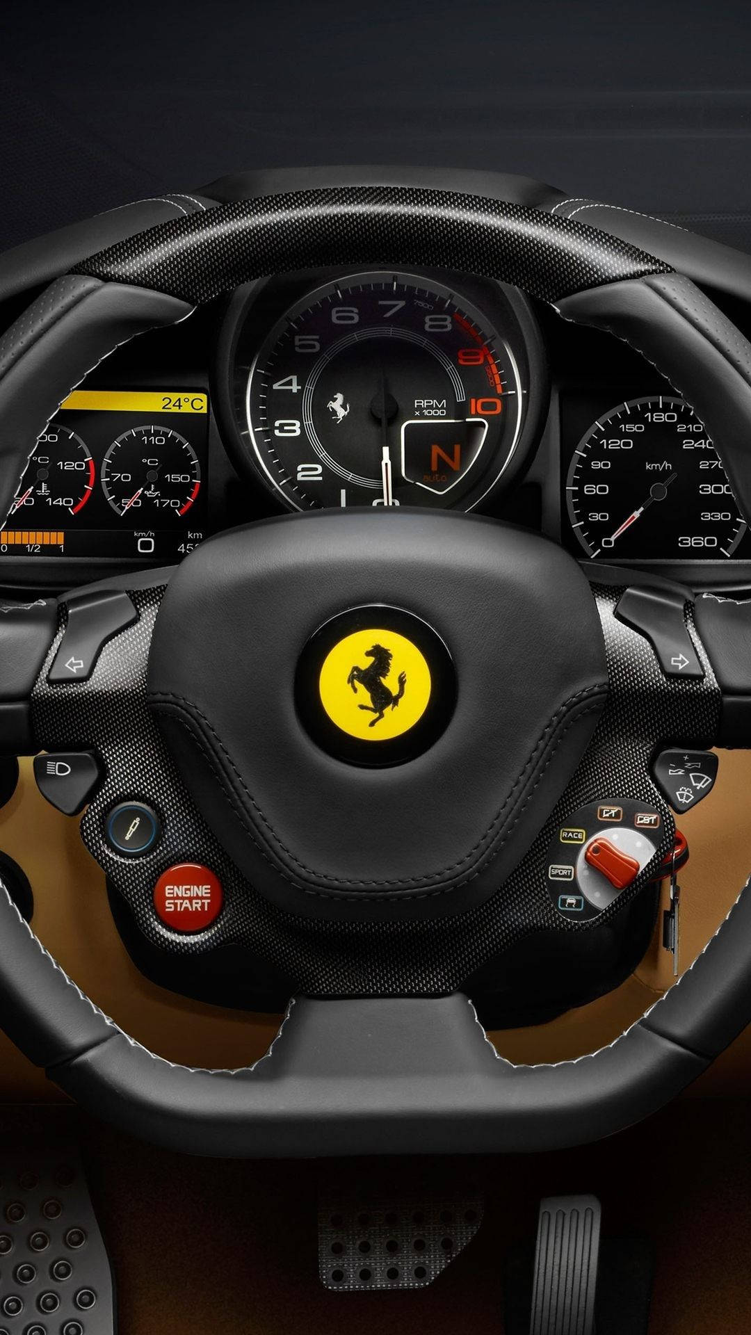 Ferrari, steering wheel, carbon fiber trim, Full HD Phone Wallpaper