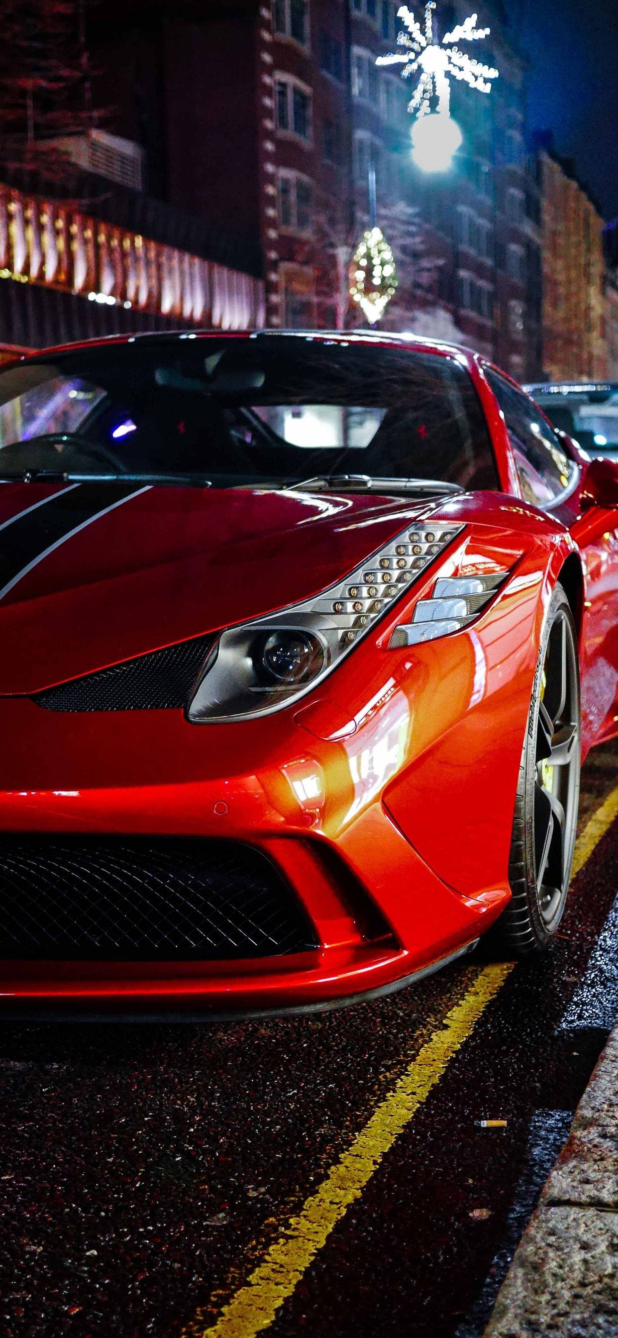 Ferrari, glossy red, city street, 2K Phone Wallpaper