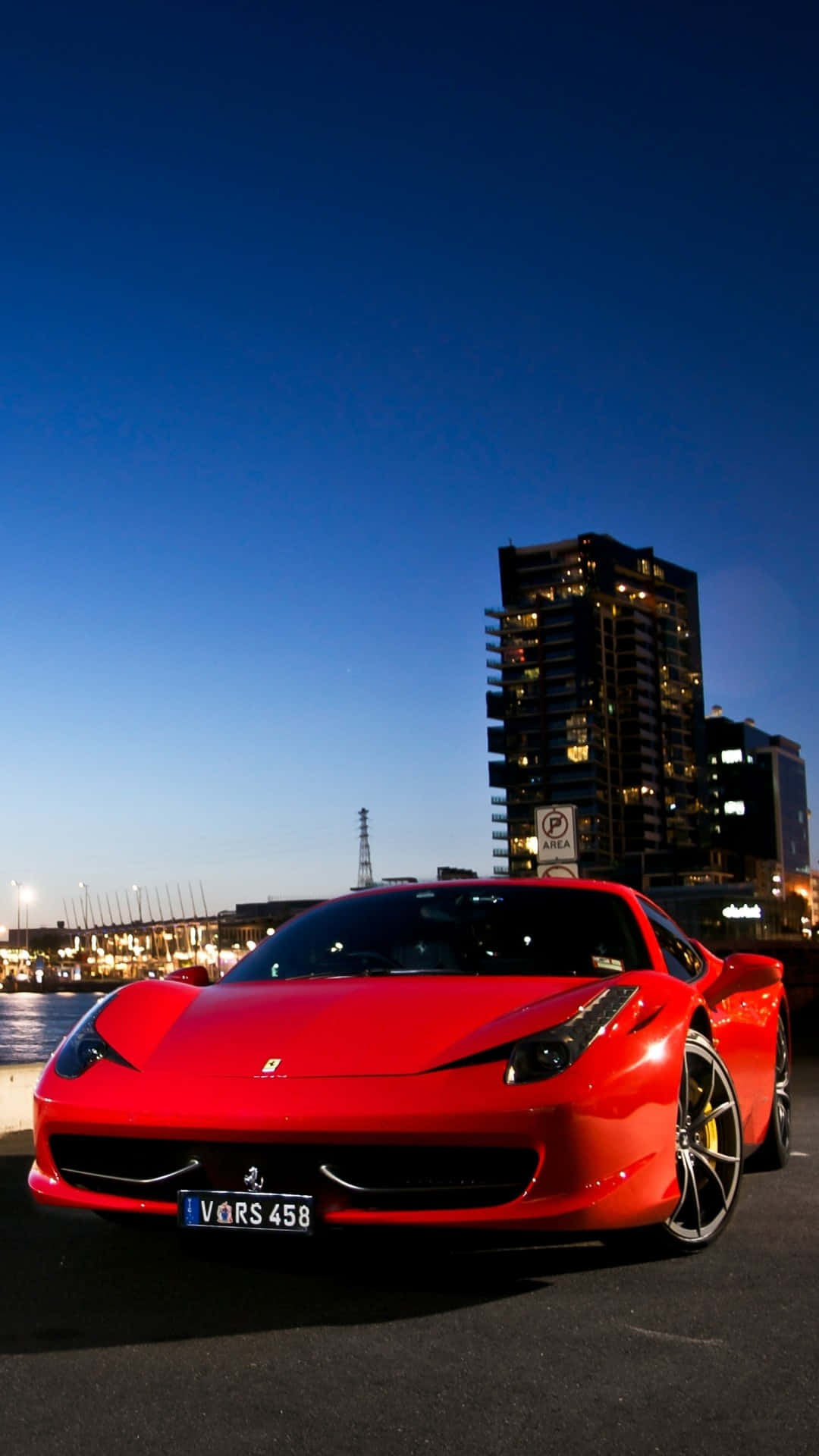 Ferrari 458, vibrant red, dusk, Full HD Phone Wallpaper