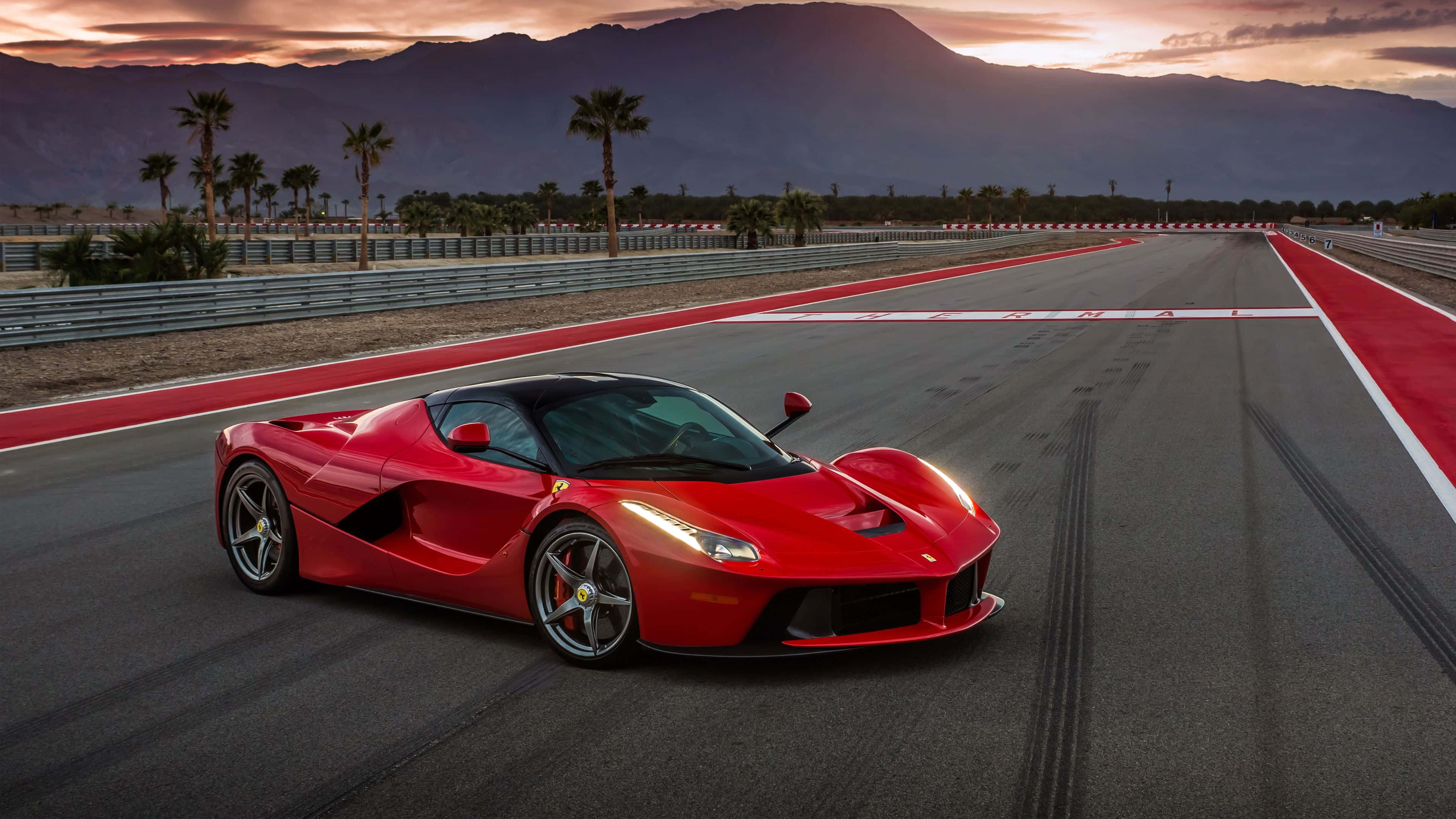 Ferrari LaFerrari, racetrack, sunset, 4K Desktop Wallpaper