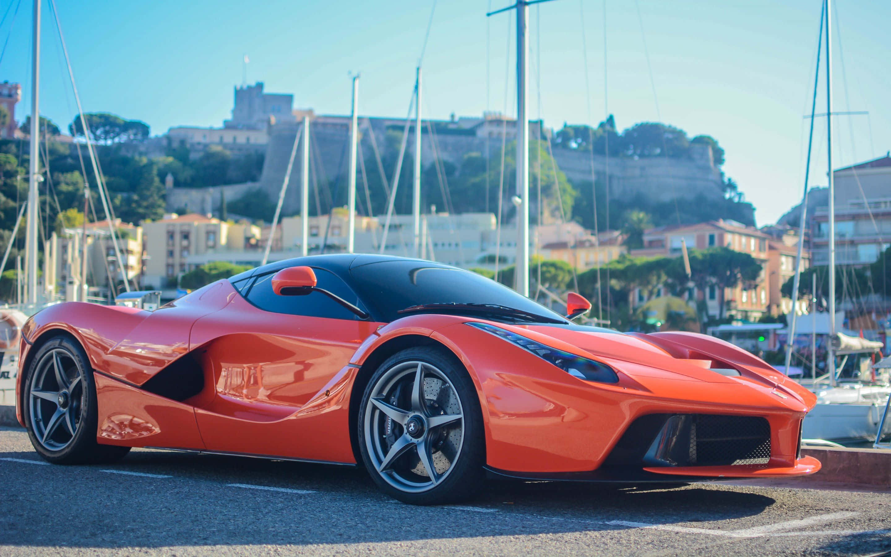 Ferrari LaFerrari, vibrant orange, bright sunlight, 2K Desktop Wallpaper