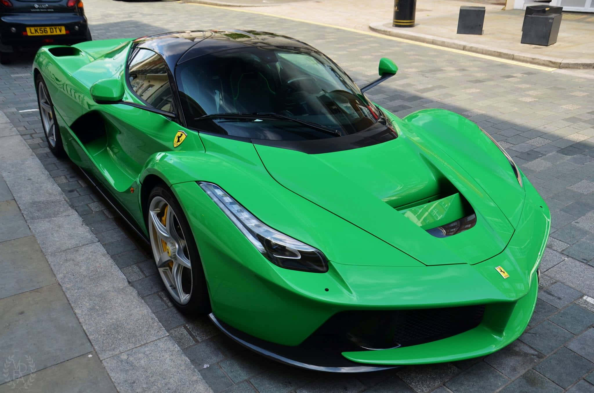Ferrari LaFerrari, vibrant green, paved urban street, Full HD Desktop Wallpaper