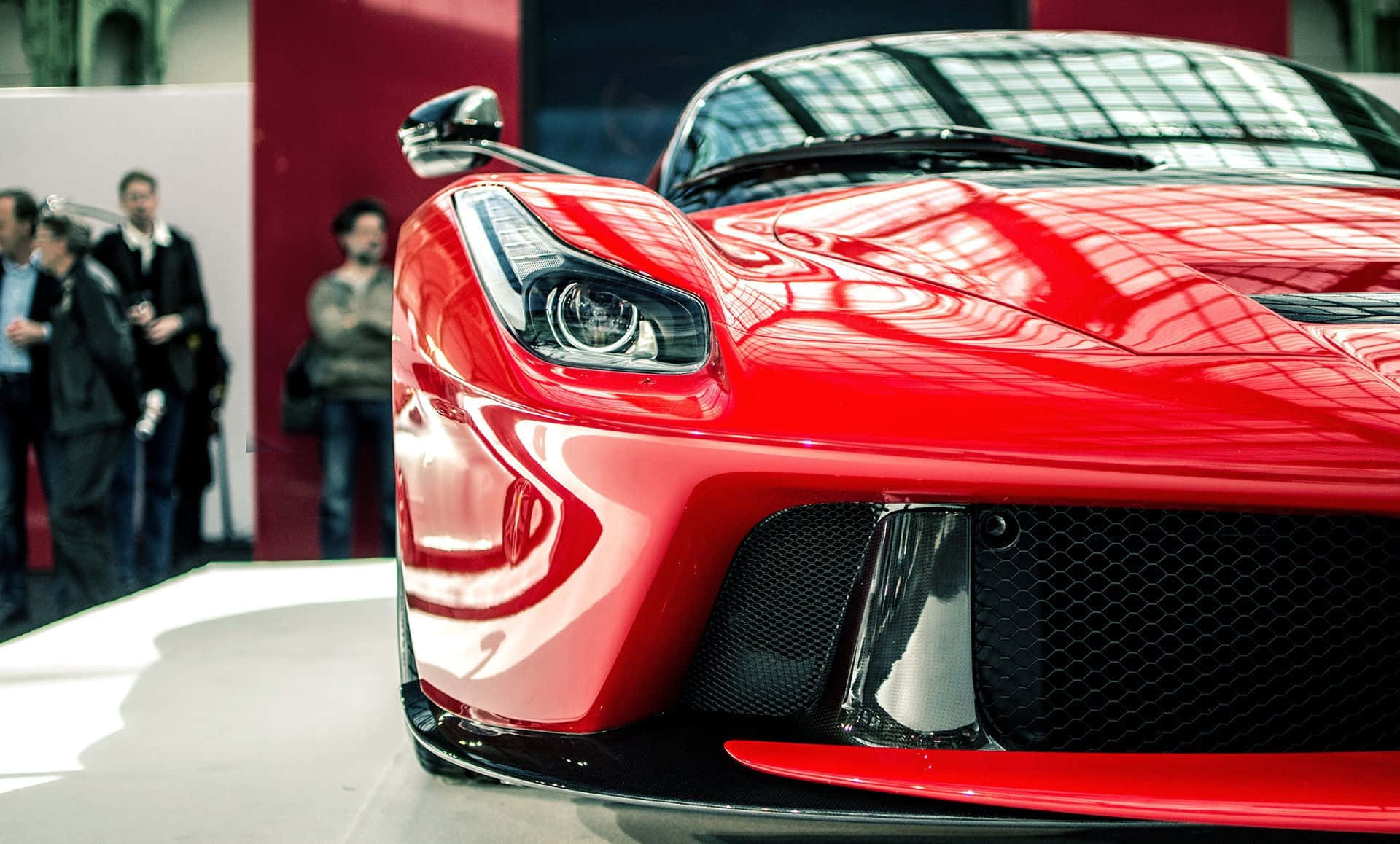 Ferrari LaFerrari, glossy red, on display, Full HD Desktop Wallpaper