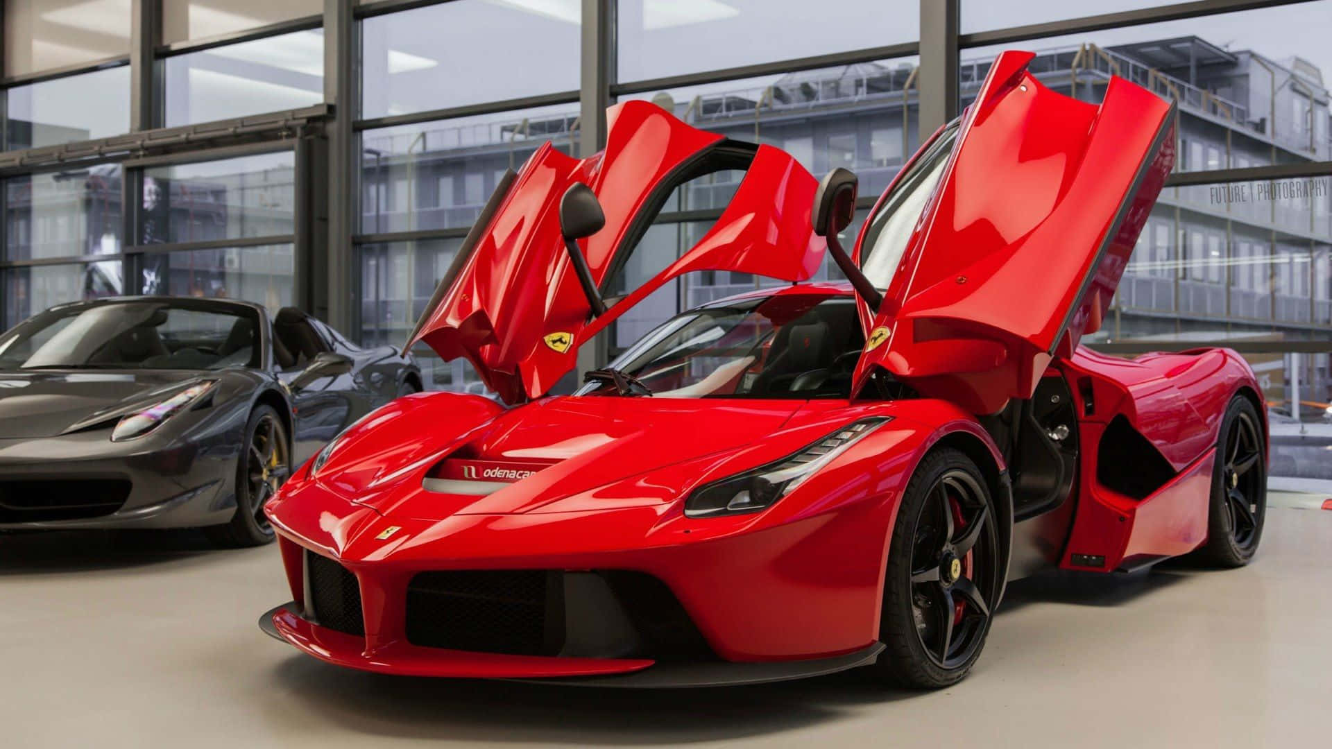 Ferrari LaFerrari, vibrant red, scissor doors, Full HD Desktop Wallpaper