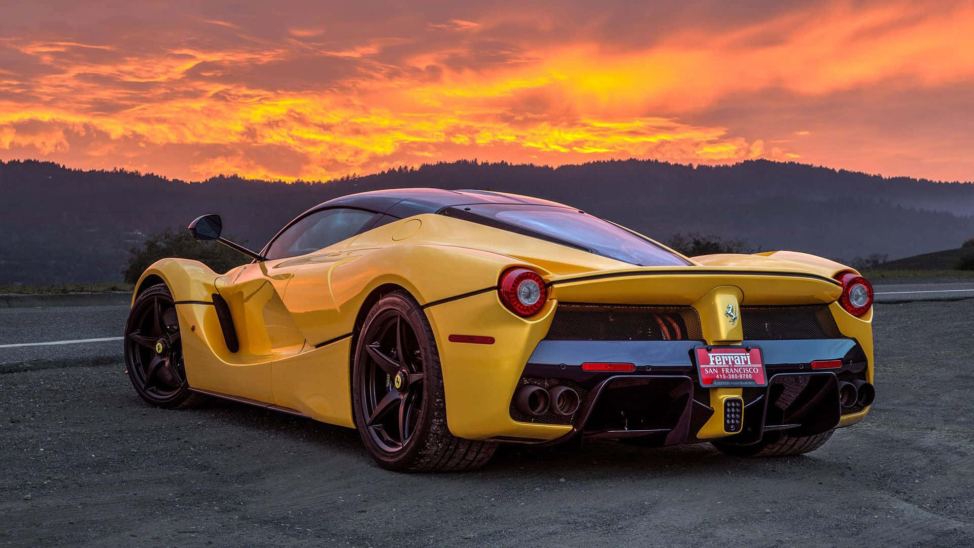 Ferrari LaFerrari, vibrant yellow, fiery orange and pink sunset sky, Full HD Desktop Wallpaper